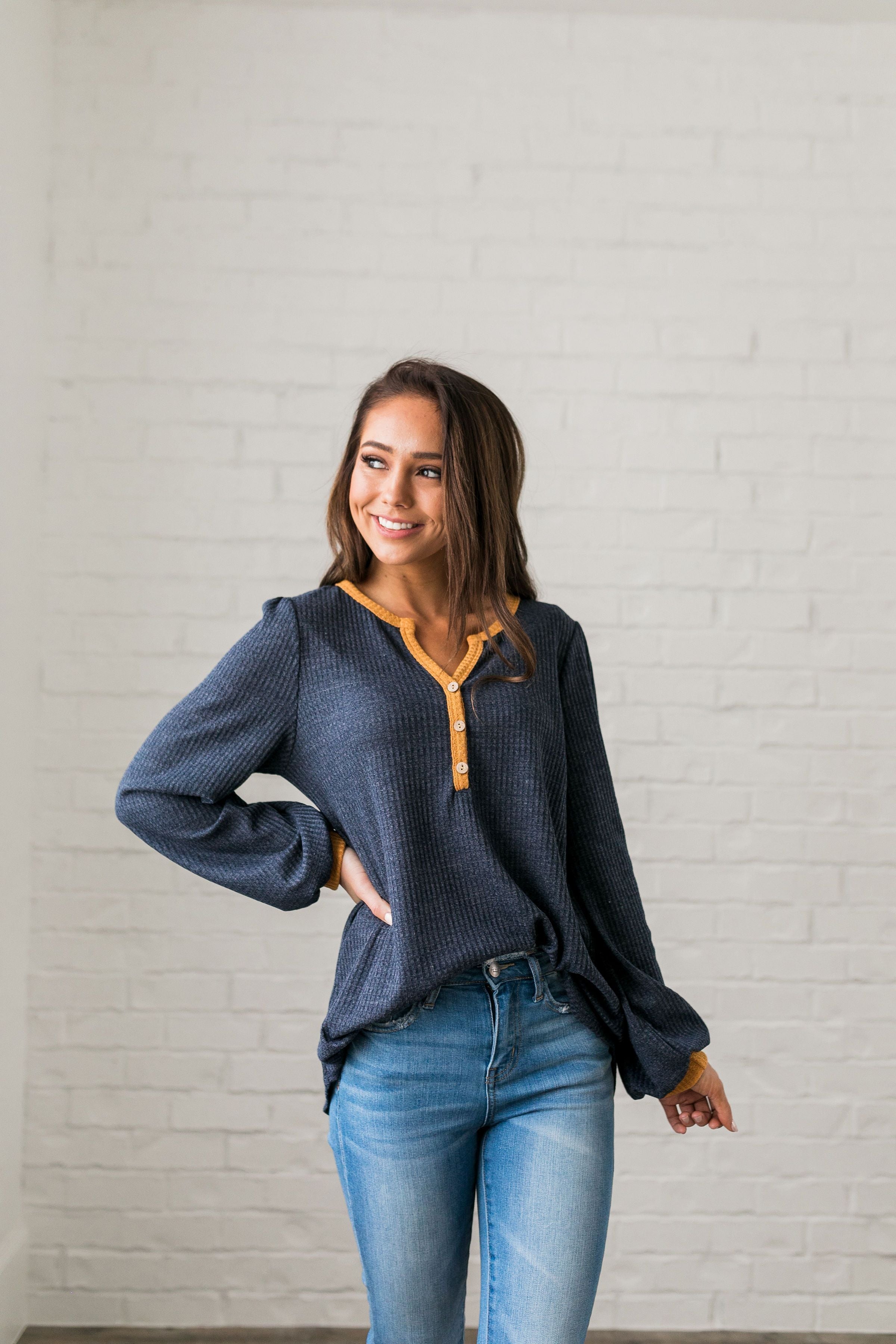 Compare + Contrast Waffle Knit Top - ALL SALES FINAL