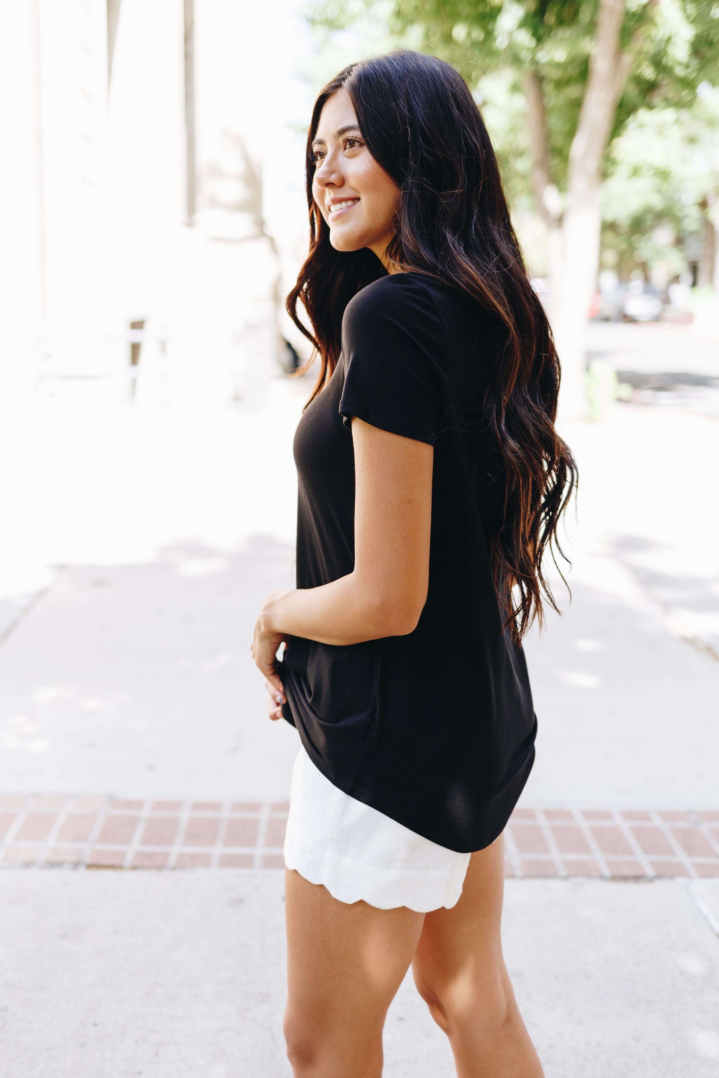 Contrasting Criss Cross Tee In Black + White