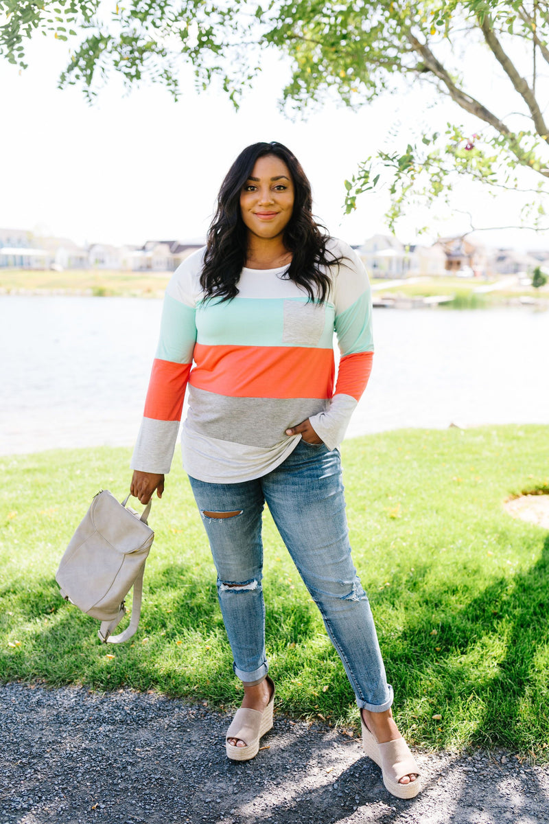 Coral + Mint Color Block Top