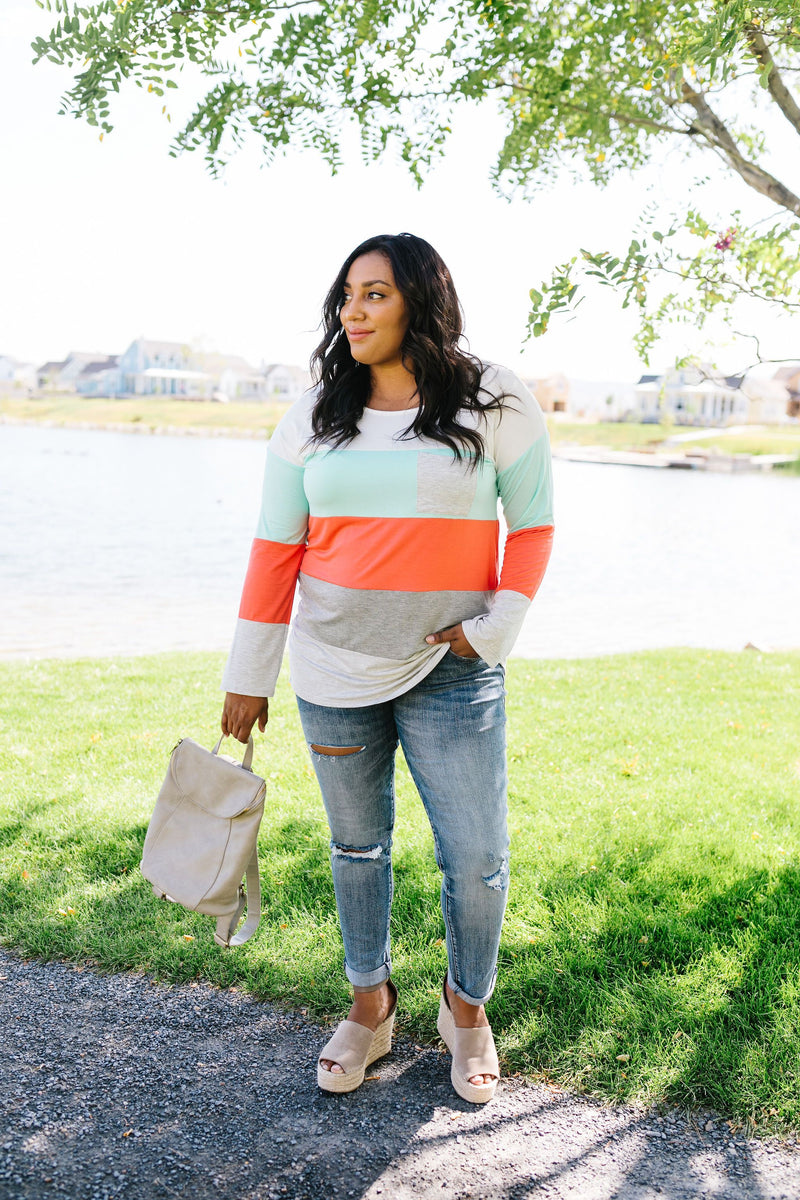 Coral + Mint Color Block Top