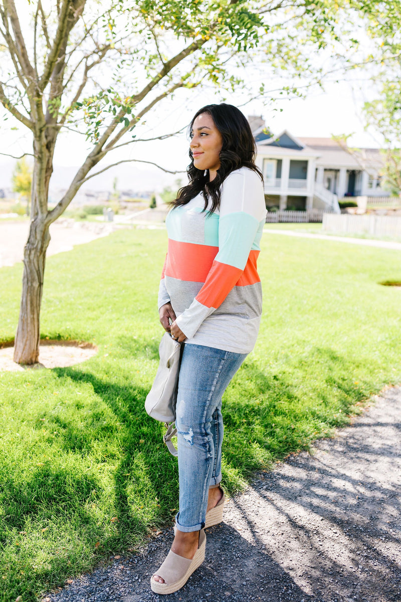 Coral + Mint Color Block Top