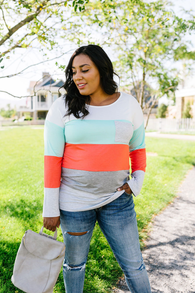 Coral + Mint Color Block Top