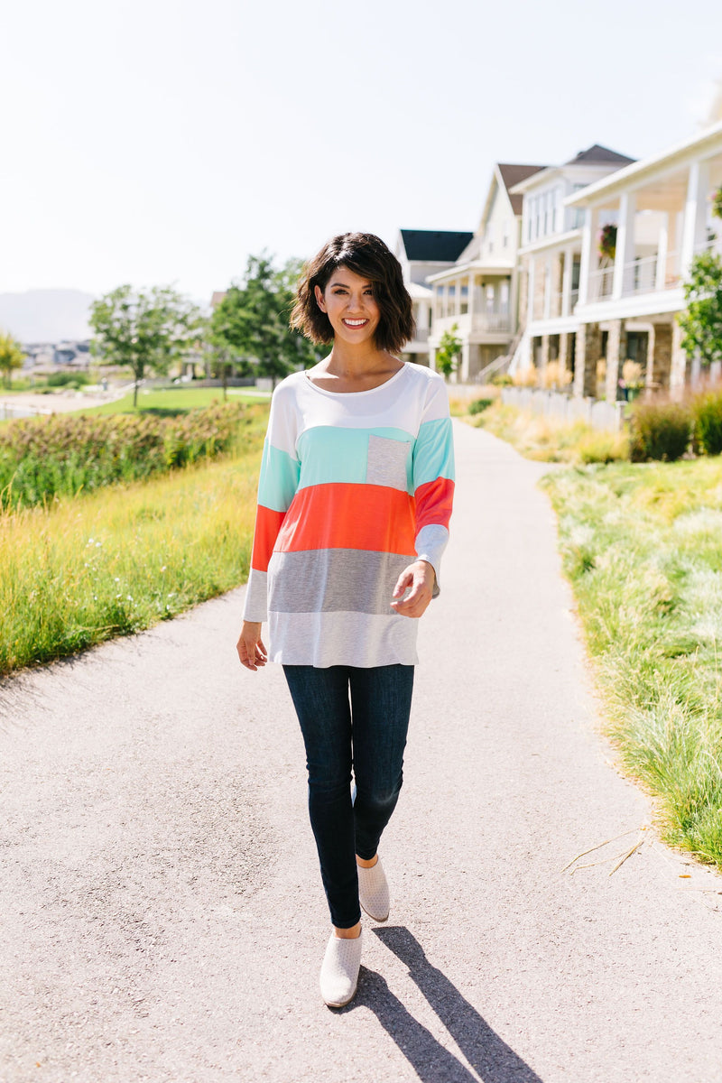 Coral + Mint Color Block Top