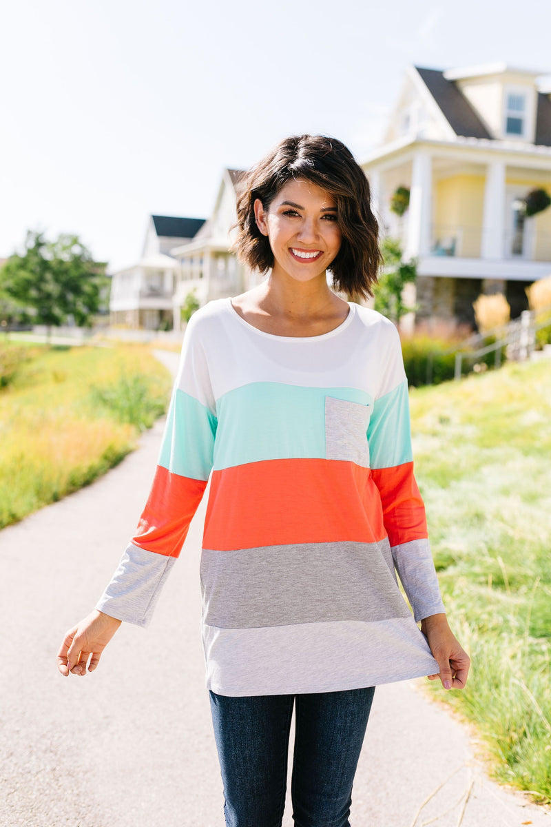 Coral + Mint Color Block Top