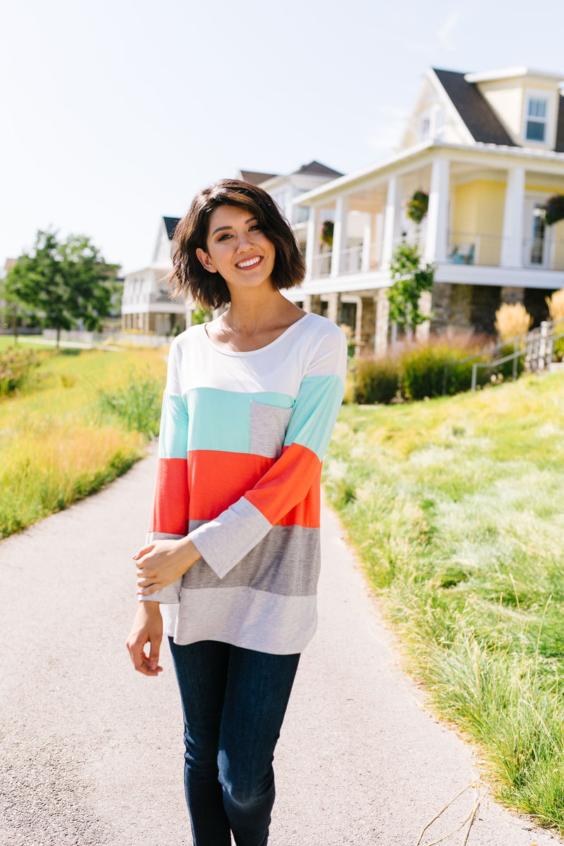 Coral + Mint Color Block Top