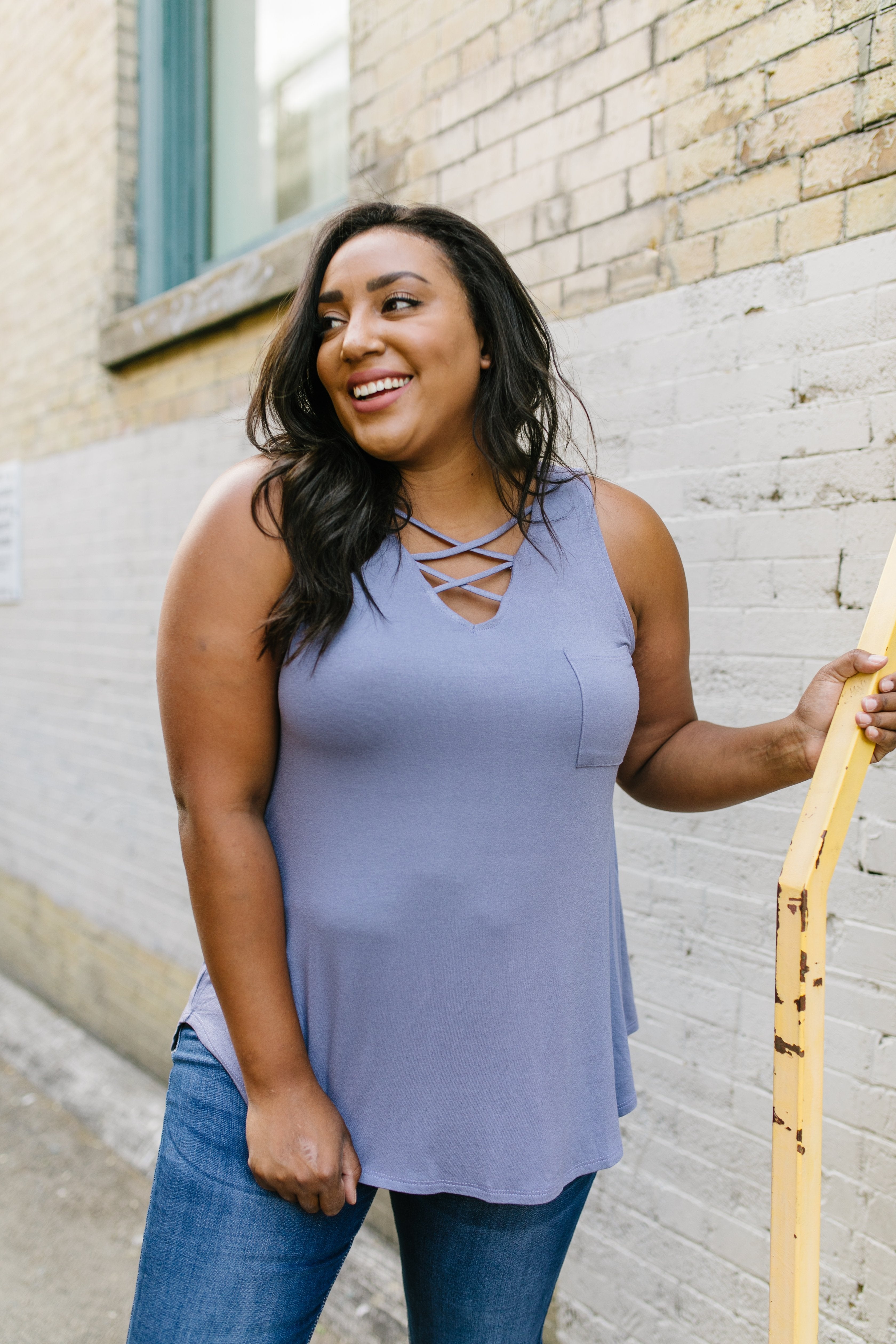 Criss Cross Periwinkle Tank