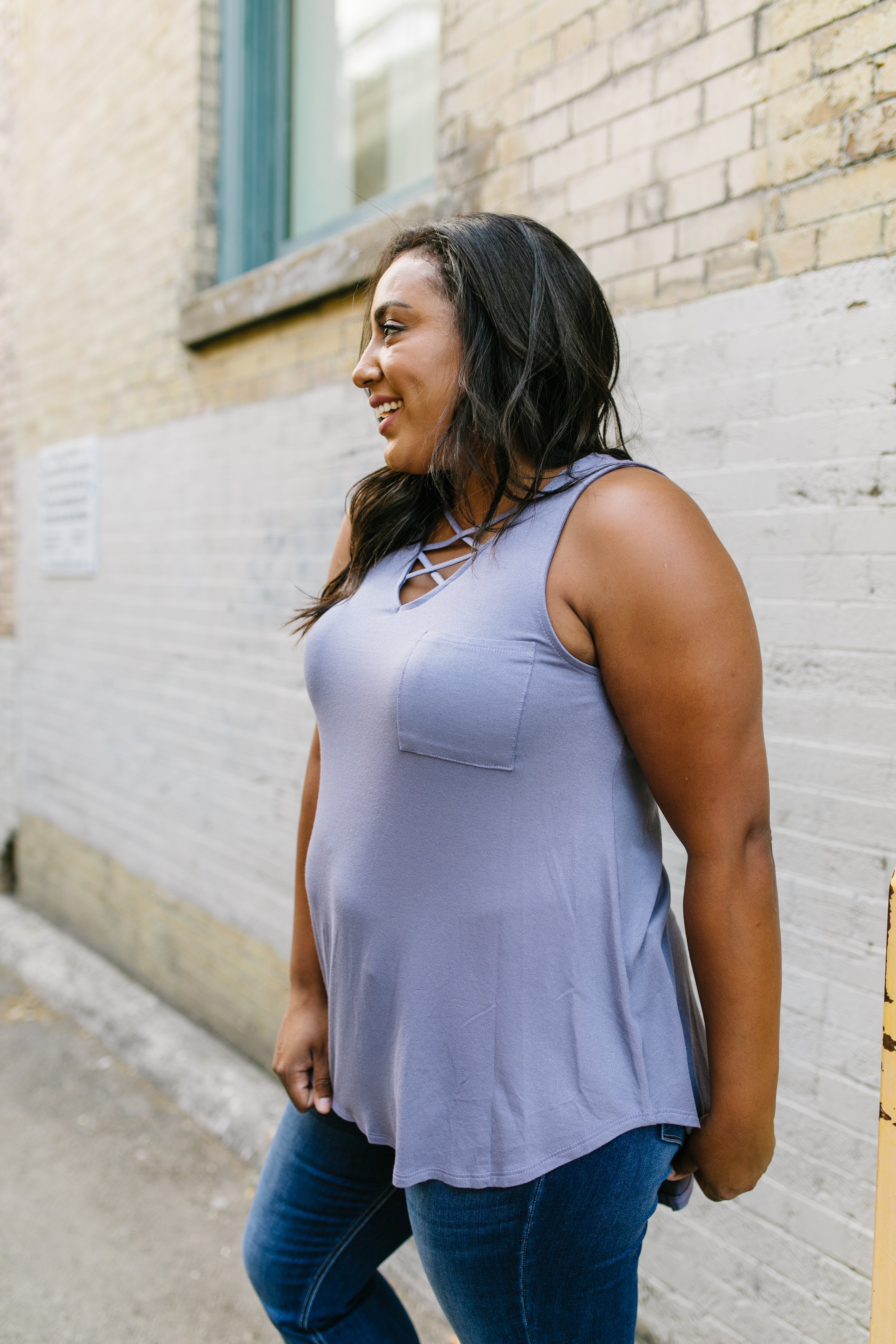 Criss Cross Periwinkle Tank