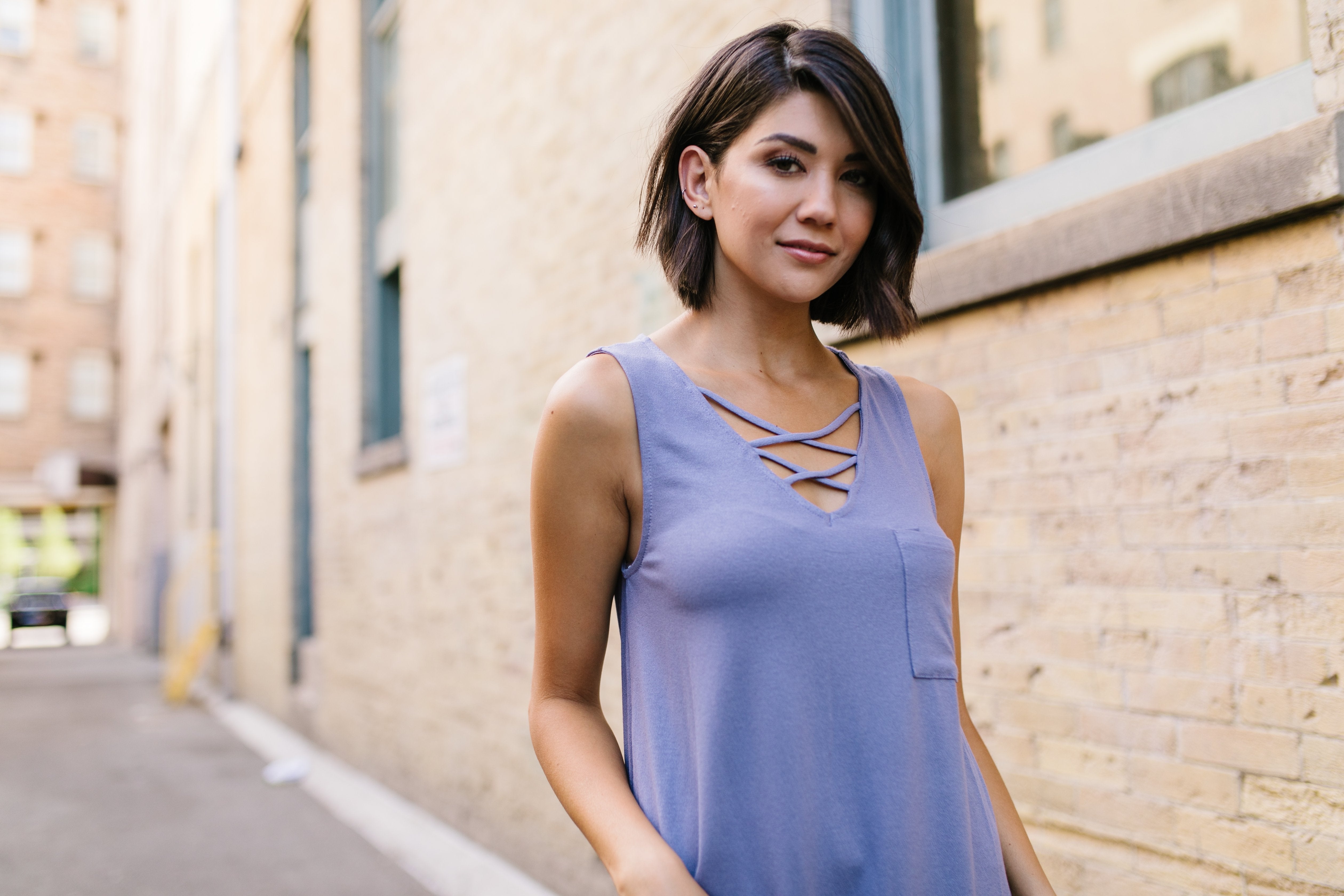 Criss Cross Periwinkle Tank