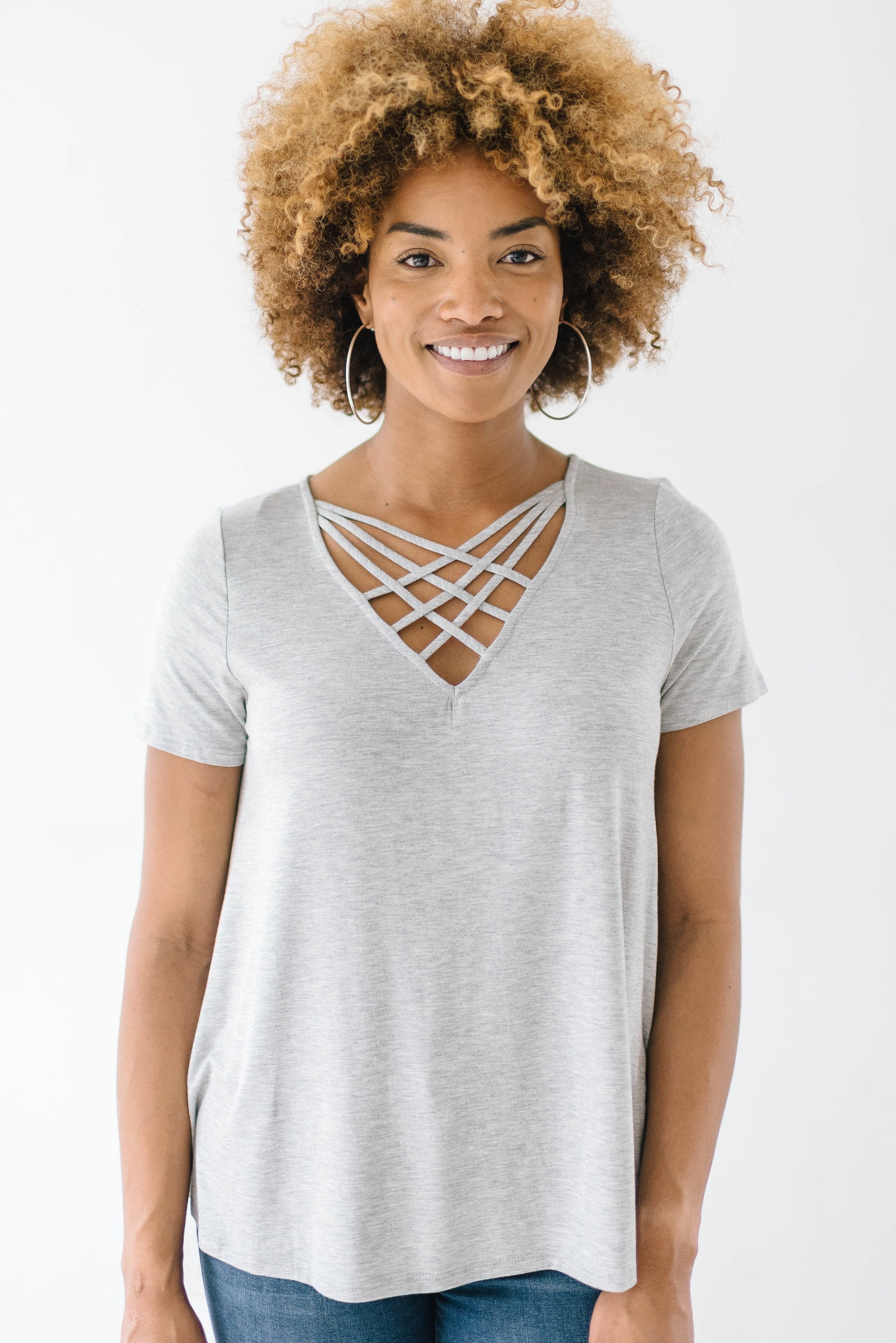 Criss Cross Tee In Heather Gray