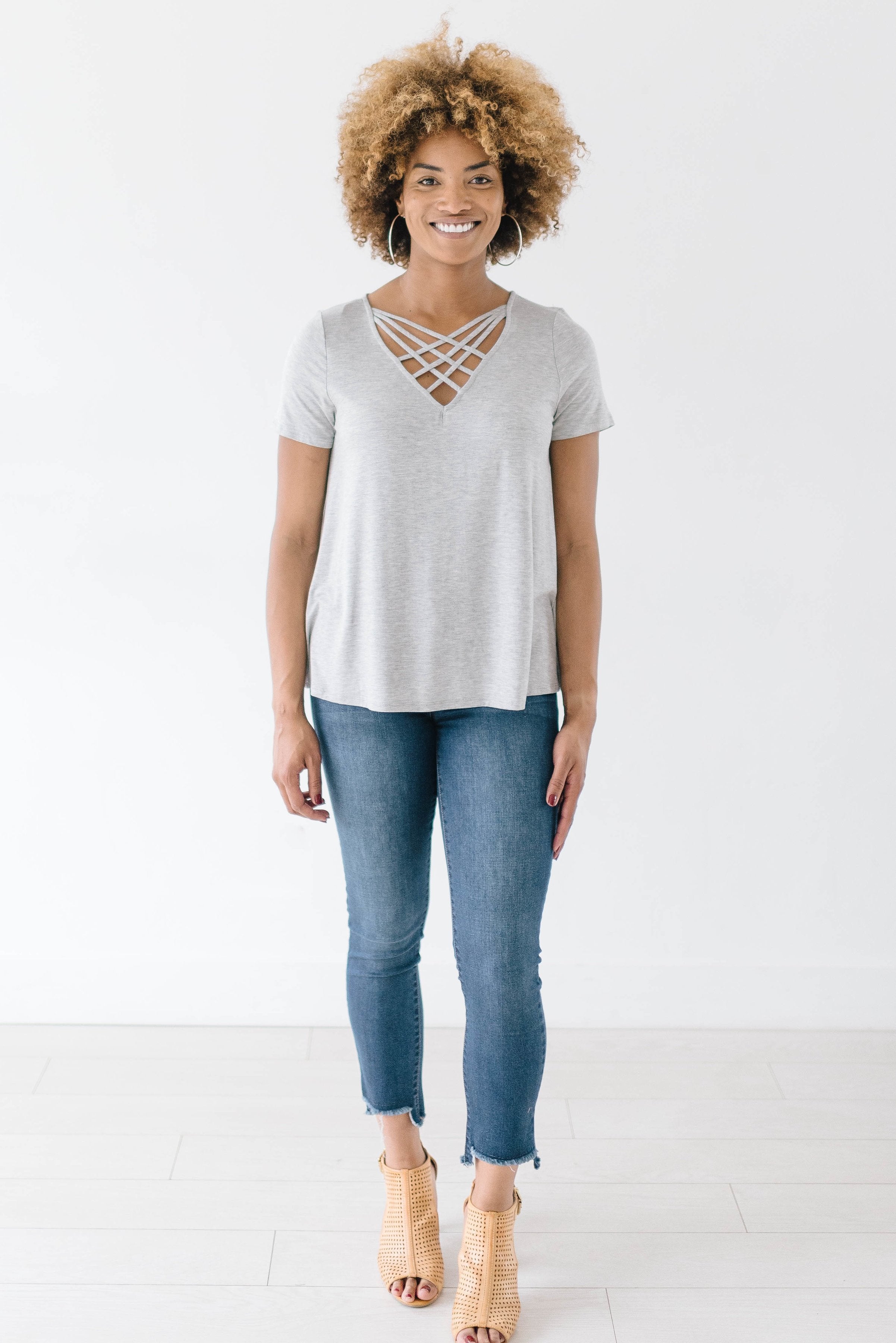 Criss Cross Tee In Heather Gray