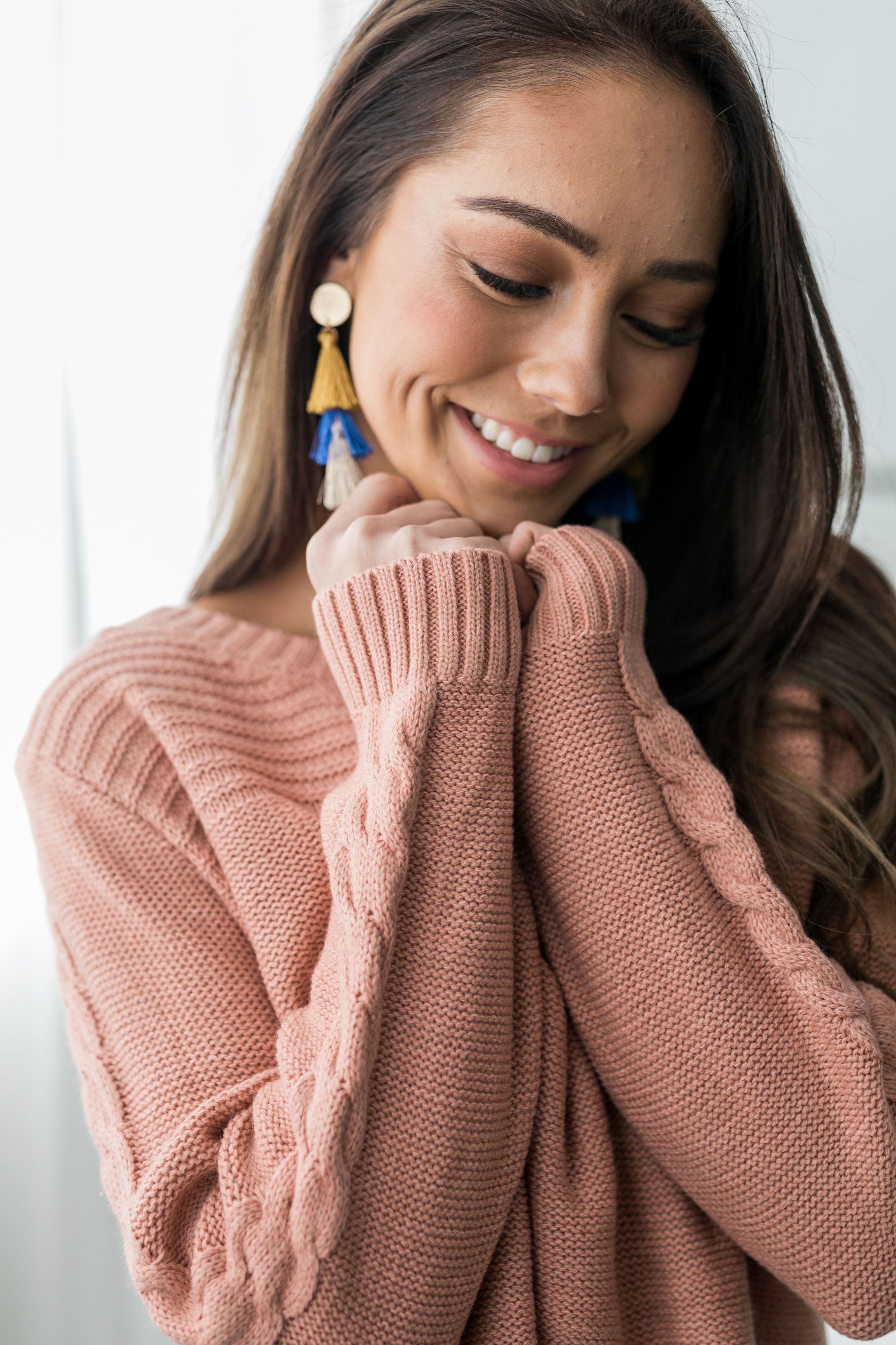 Cropped Cable Knit Sweater In Ginger - ALL SALES FINAL