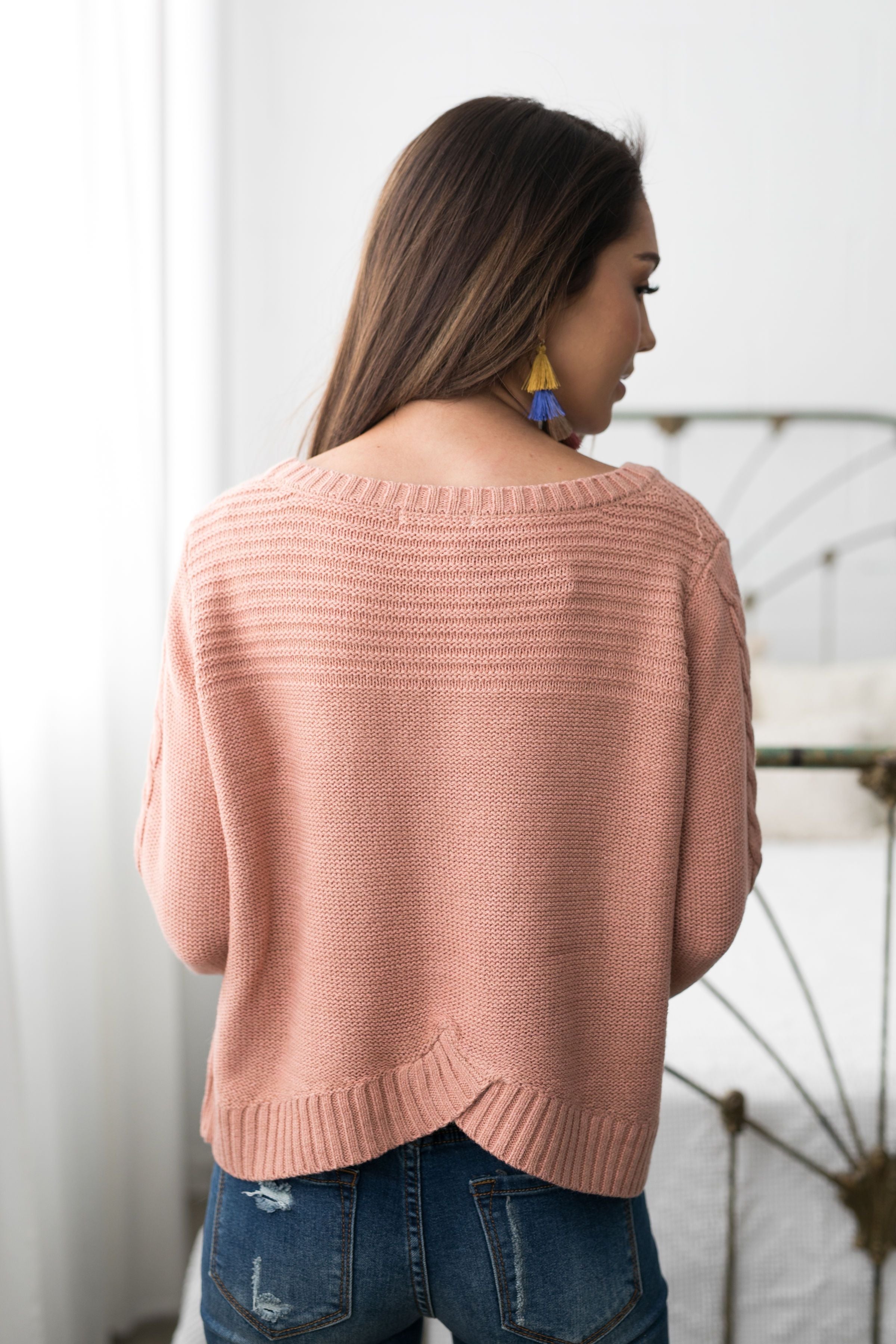 Cropped Cable Knit Sweater In Ginger - ALL SALES FINAL