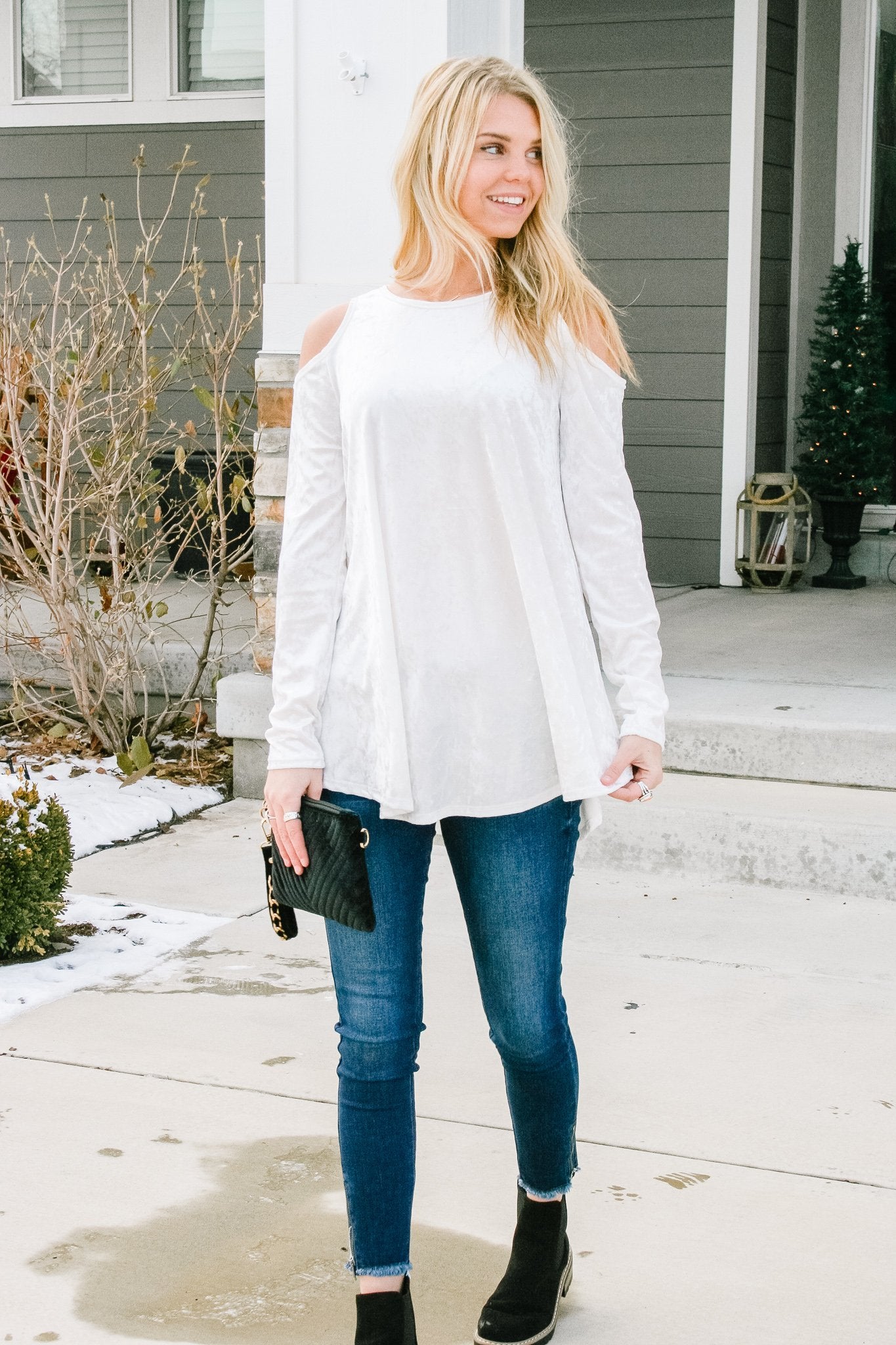 Crushing It Cold Shoulder Blouse In Pearl