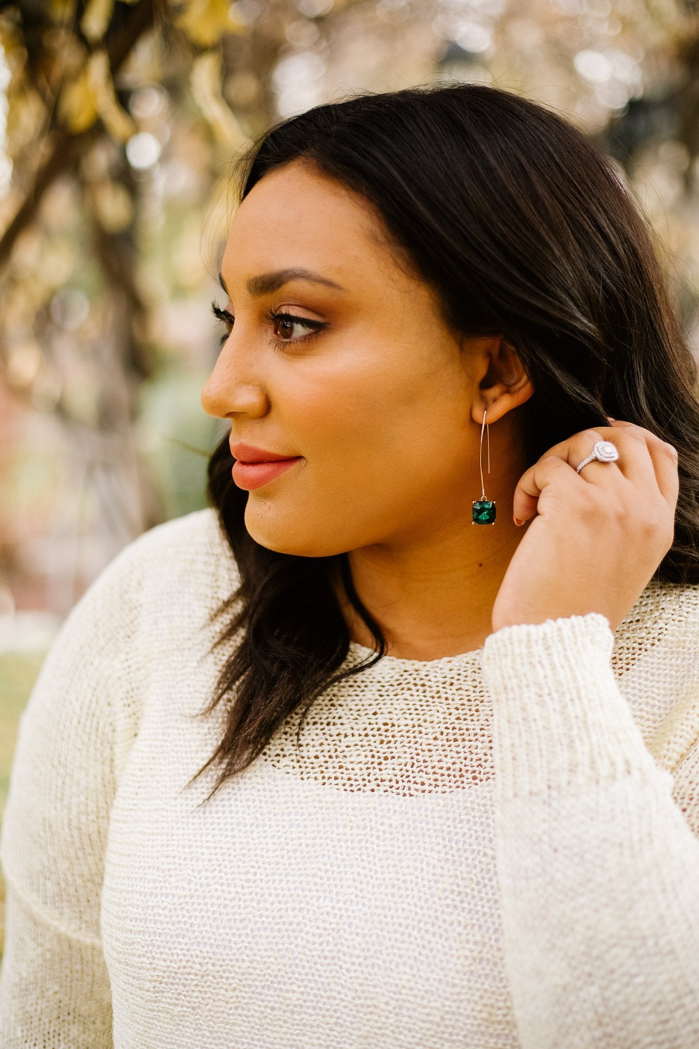 Crystal Drop Earrings In Emerald