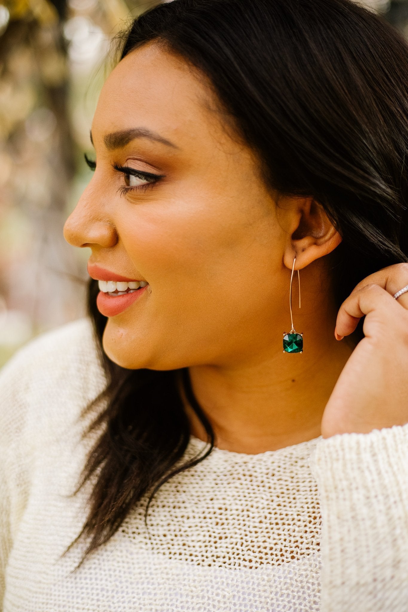 Crystal Drop Earrings In Emerald