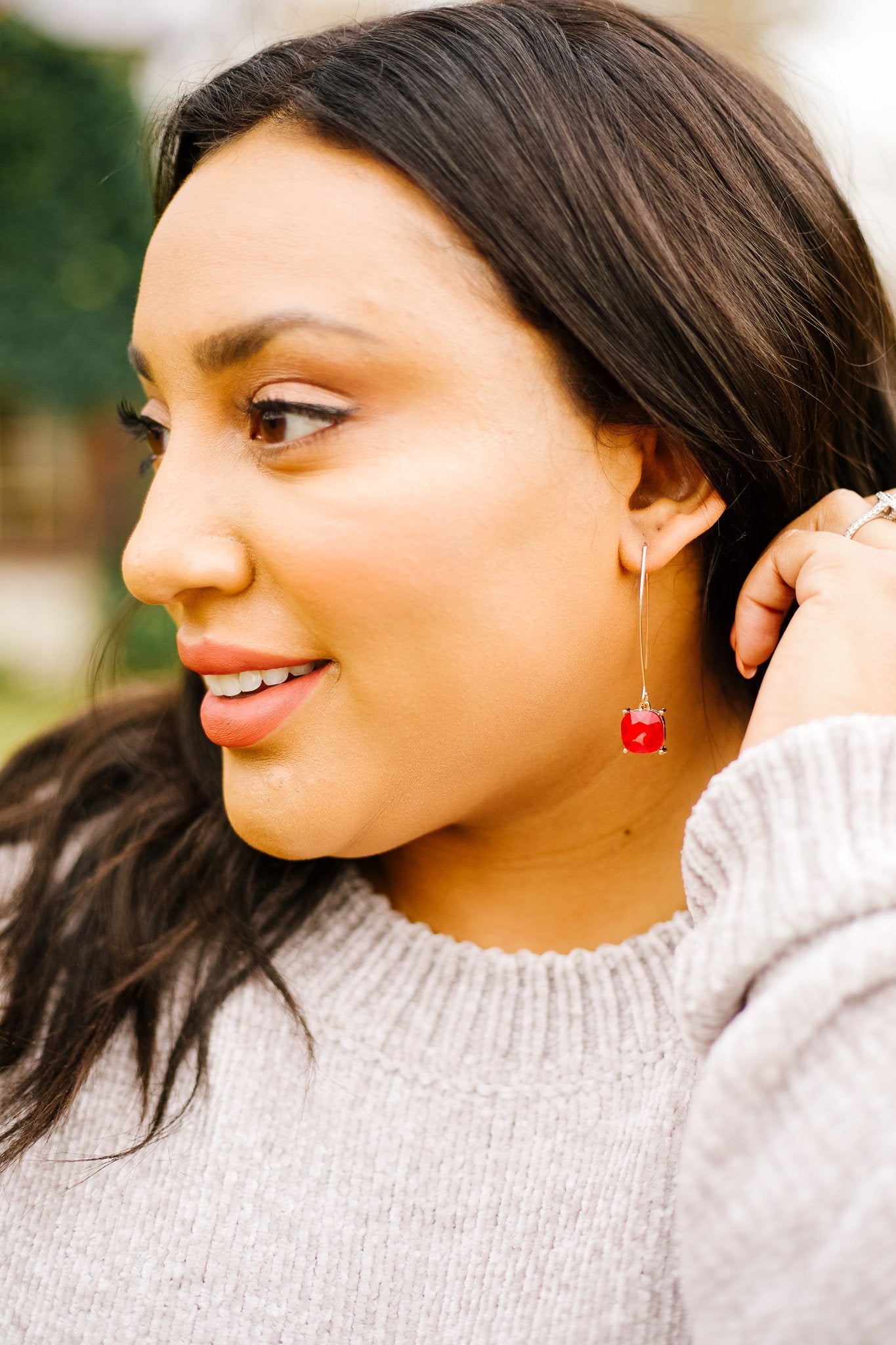 Crystal Drop Earrings In Ruby