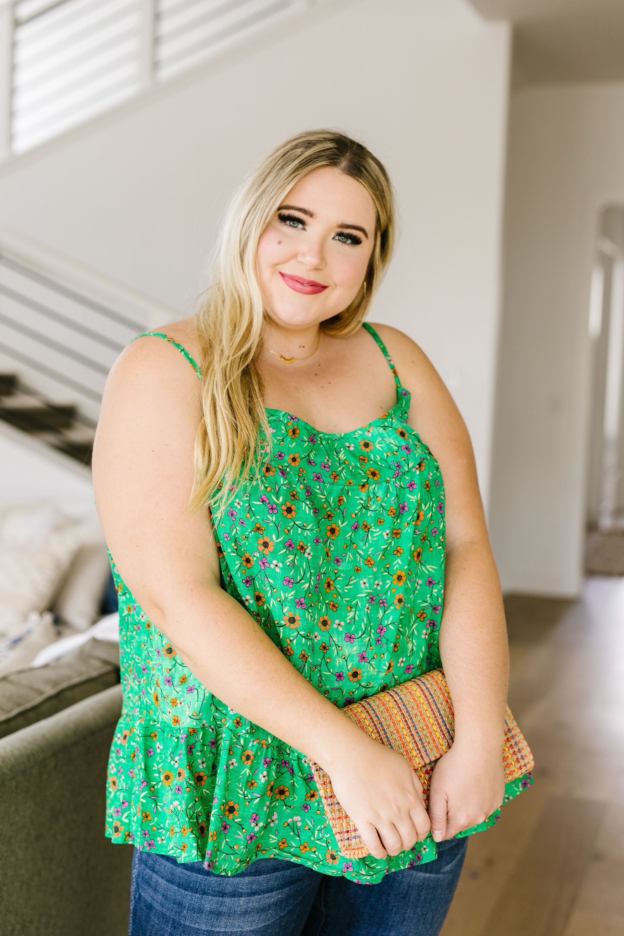 Ditzy Floral Tank In Green