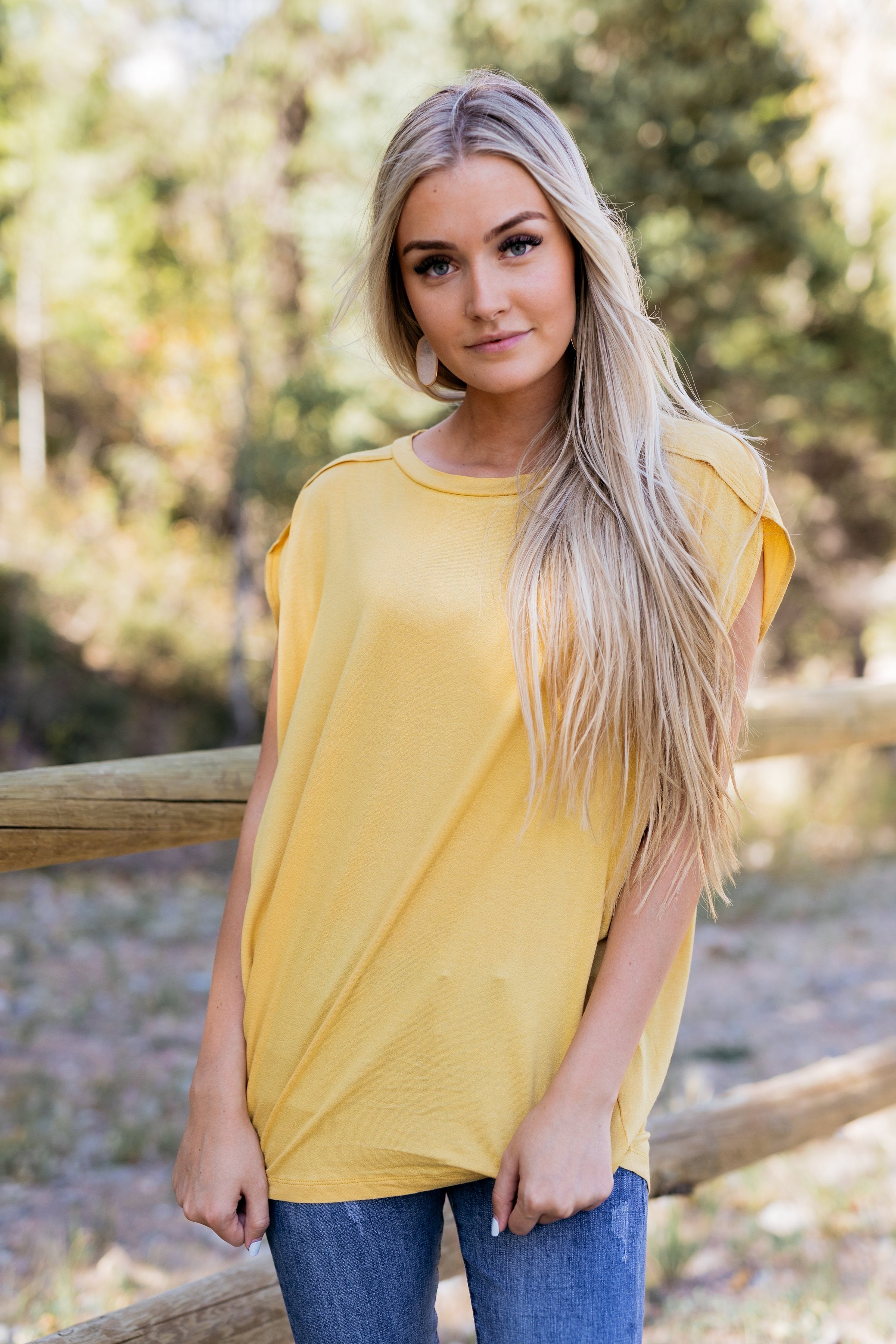 Don't Worry Be Happy Tee In Mustard - ALL SALES FINAL