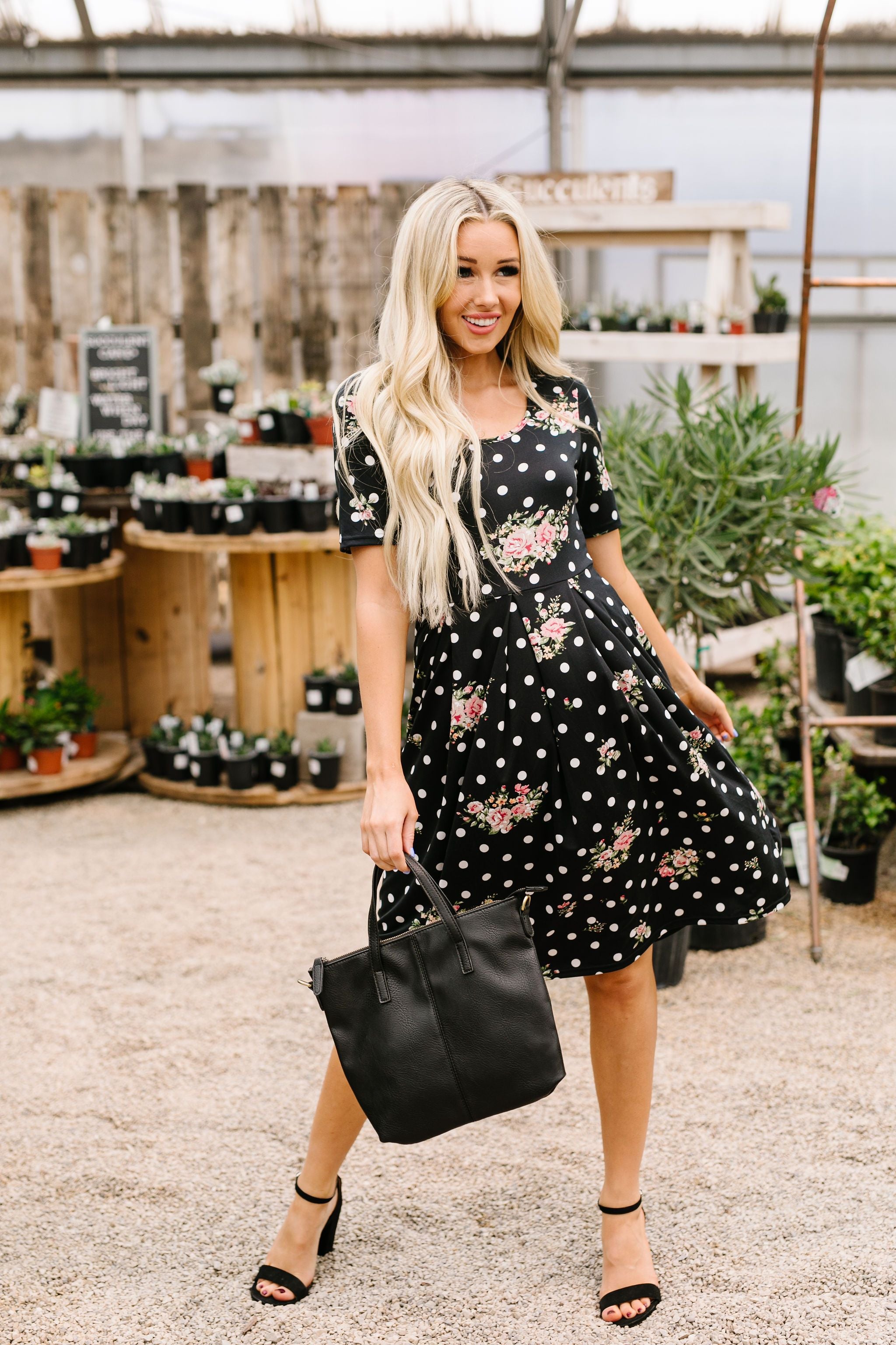 Dots & Roses Dress In Black