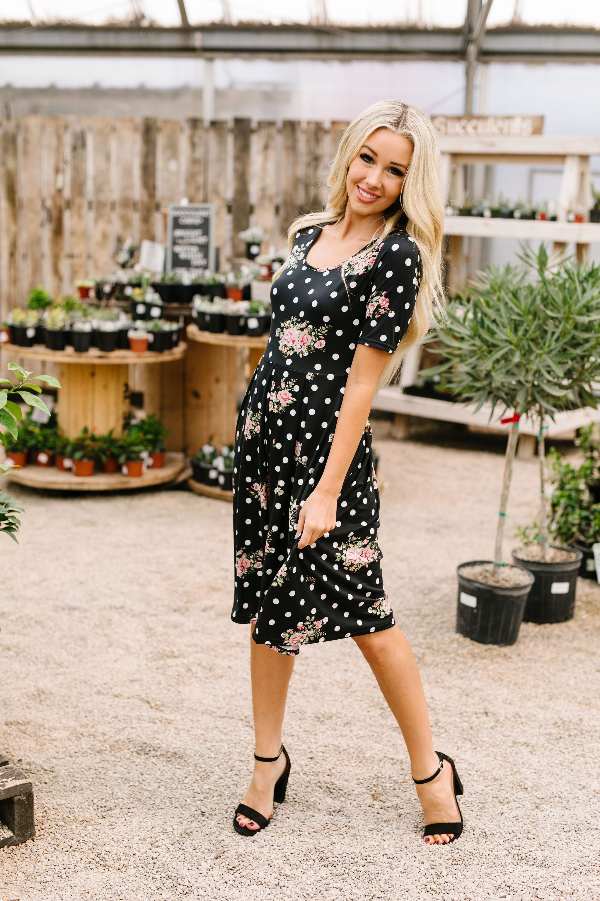 Dots & Roses Dress In Black