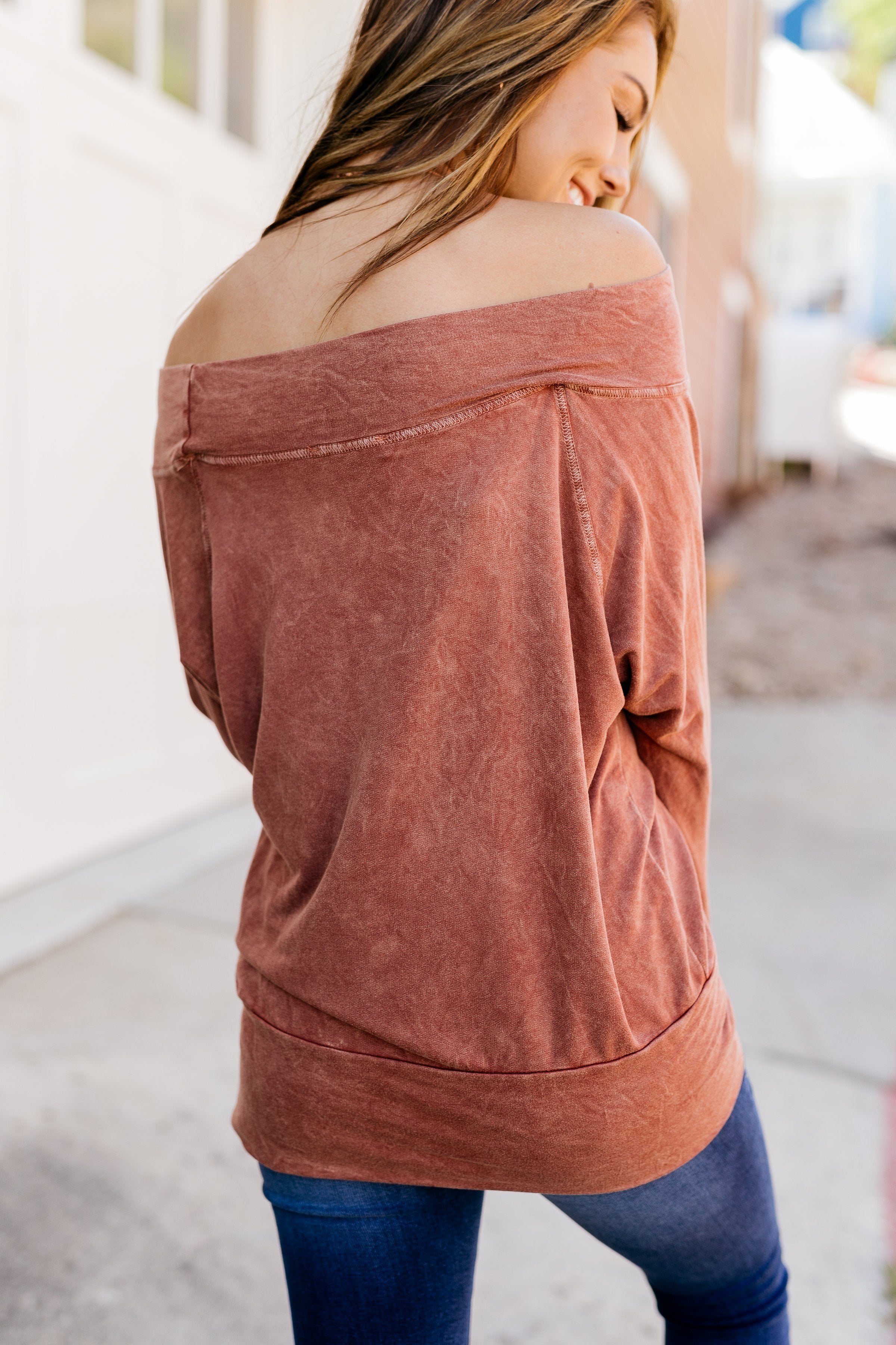 Down & Dirty Off The Shoulder Top In Rust - ALL SALES FINAL