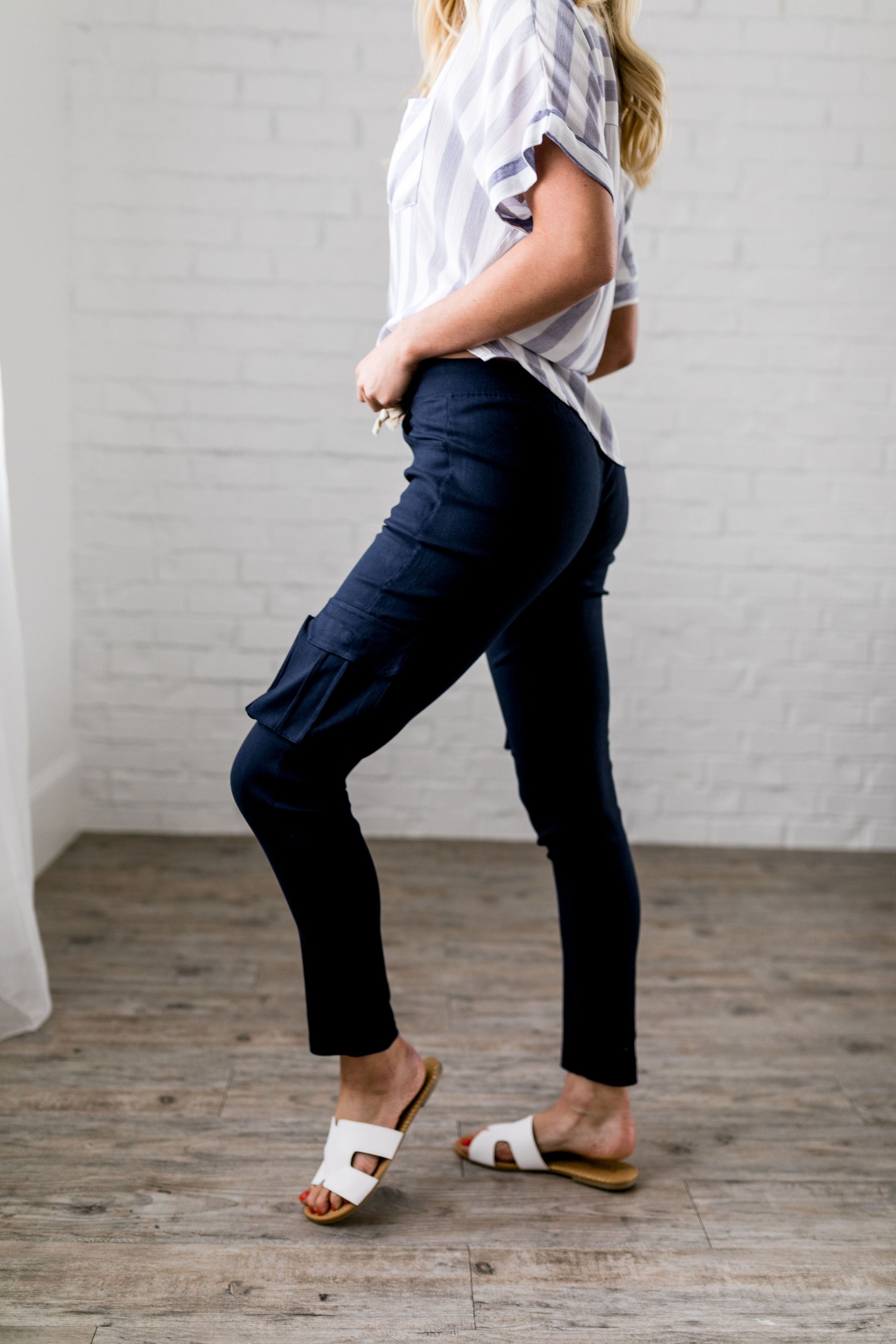 Drawstring Cargo Pants In Navy