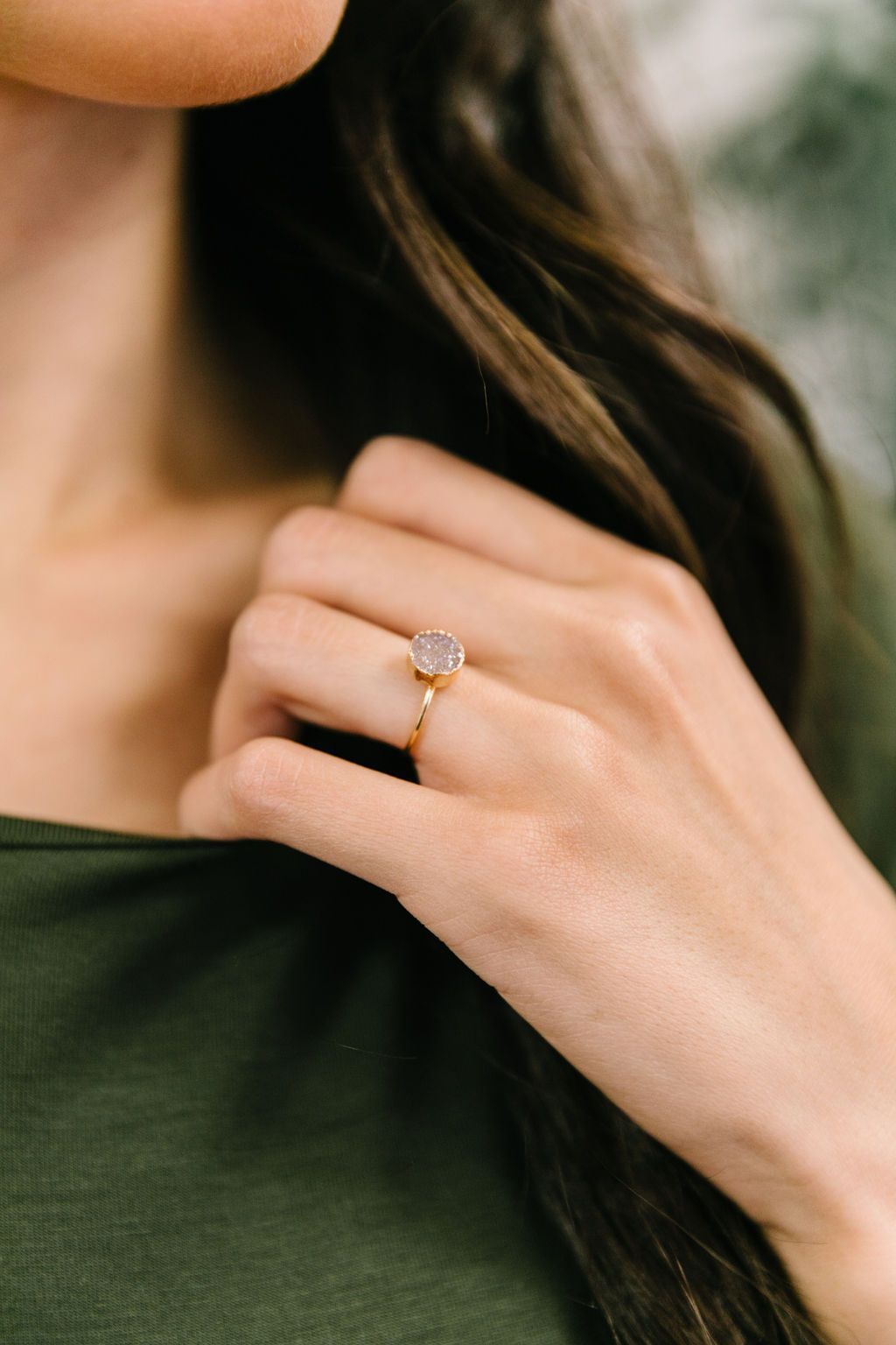 Druzy Adjustable Ring In Ice Queen