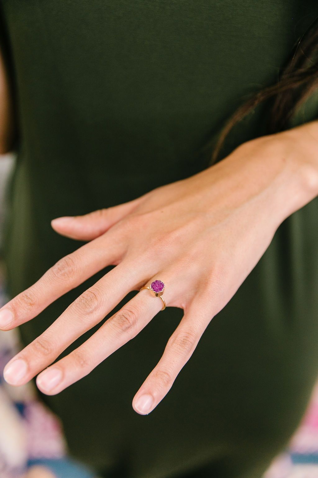 Druzy Adjustable Ring In Magenta