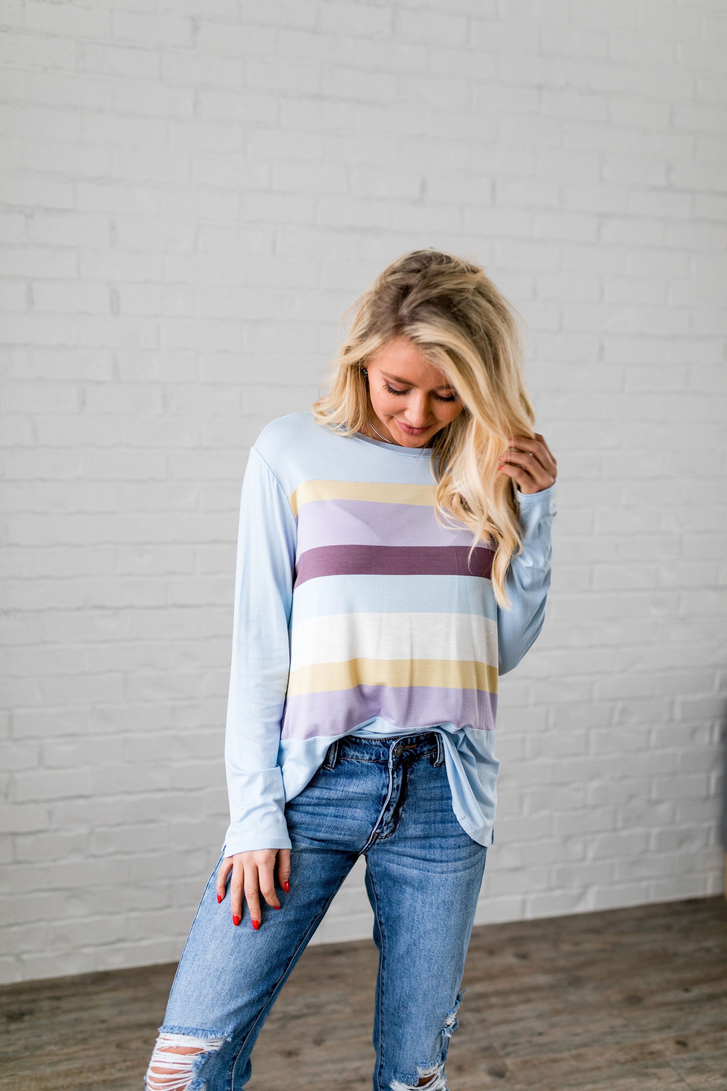 Easter Striped Top In Baby Blue