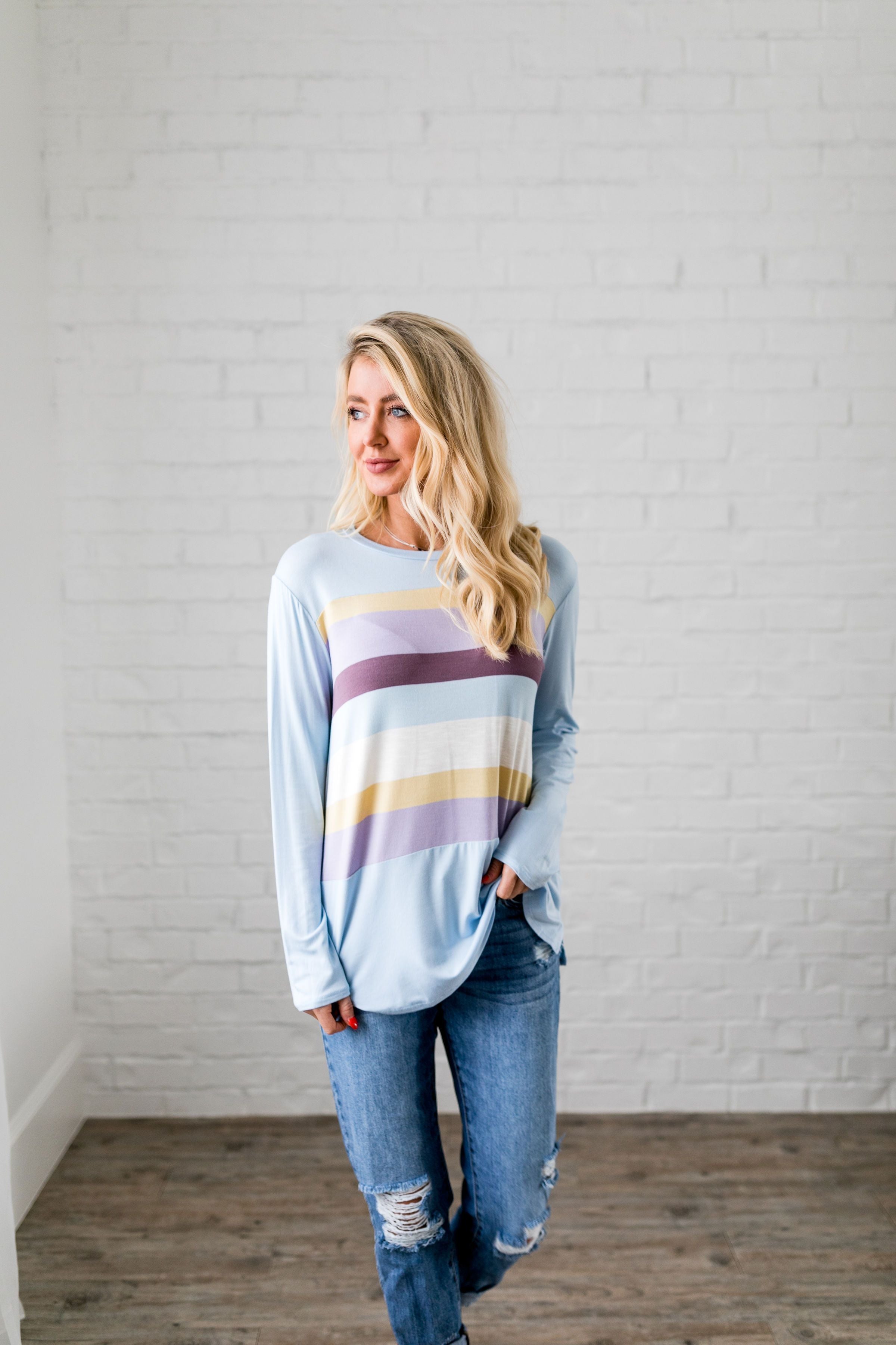 Easter Striped Top In Baby Blue