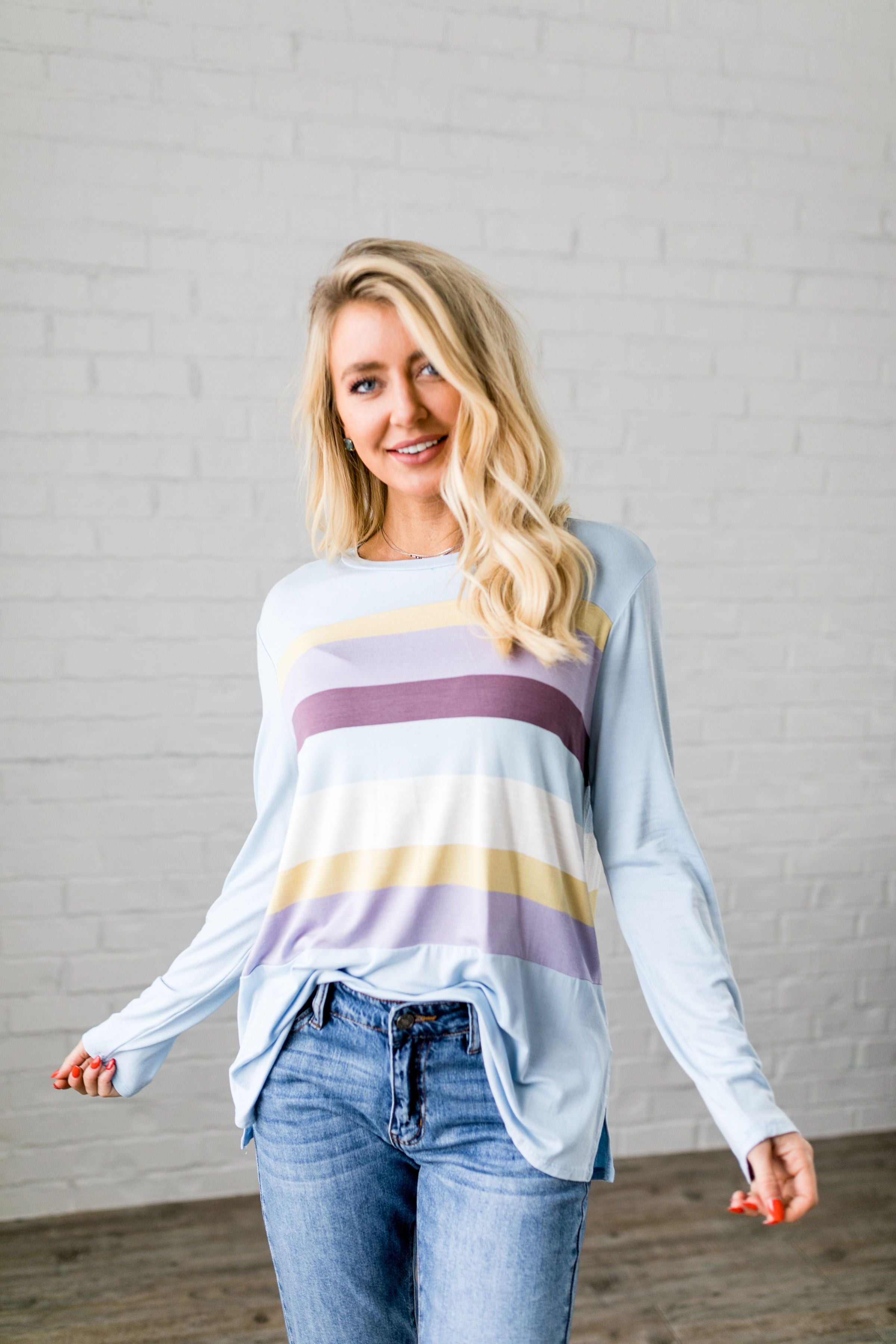 Easter Striped Top In Baby Blue