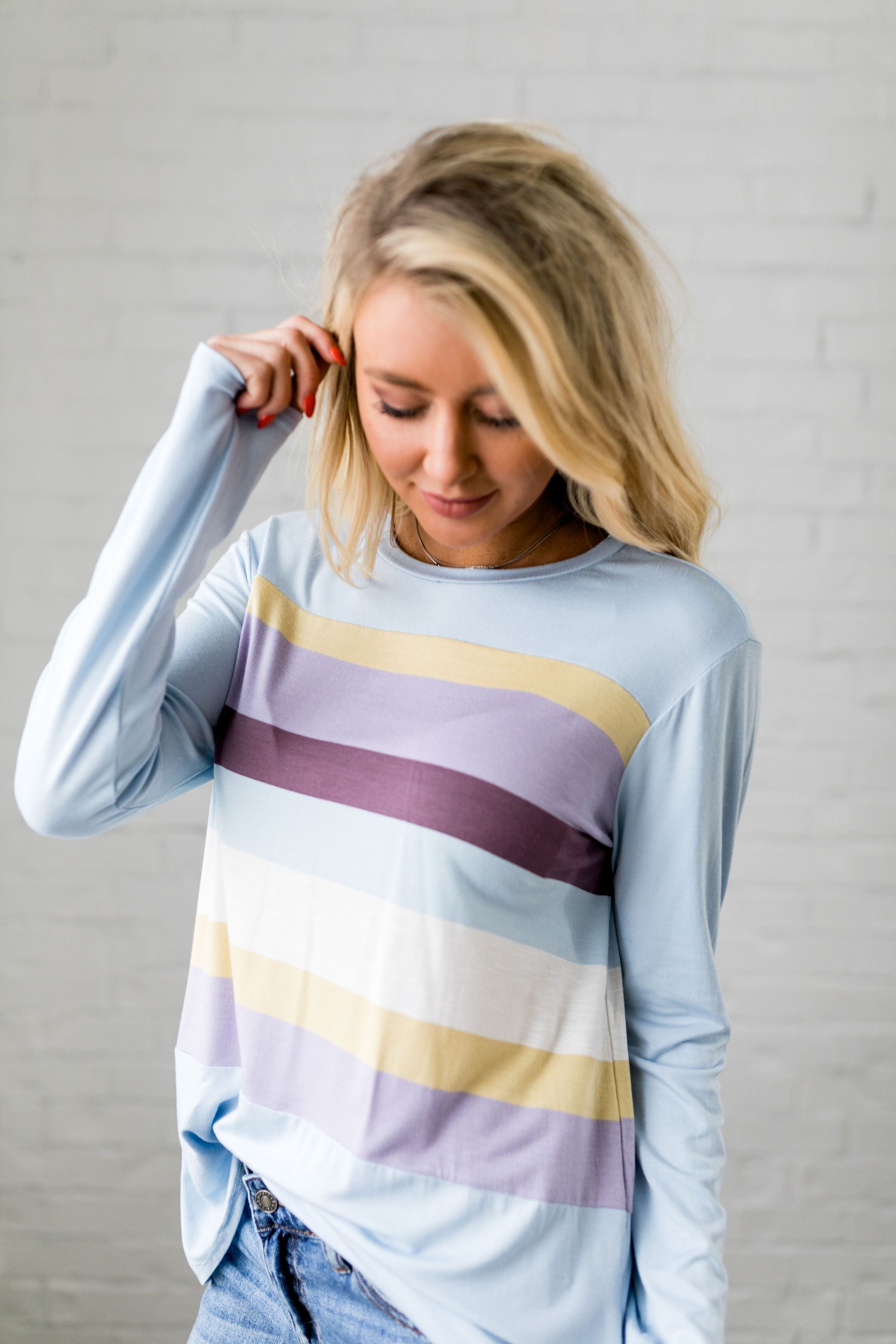 Easter Striped Top In Baby Blue