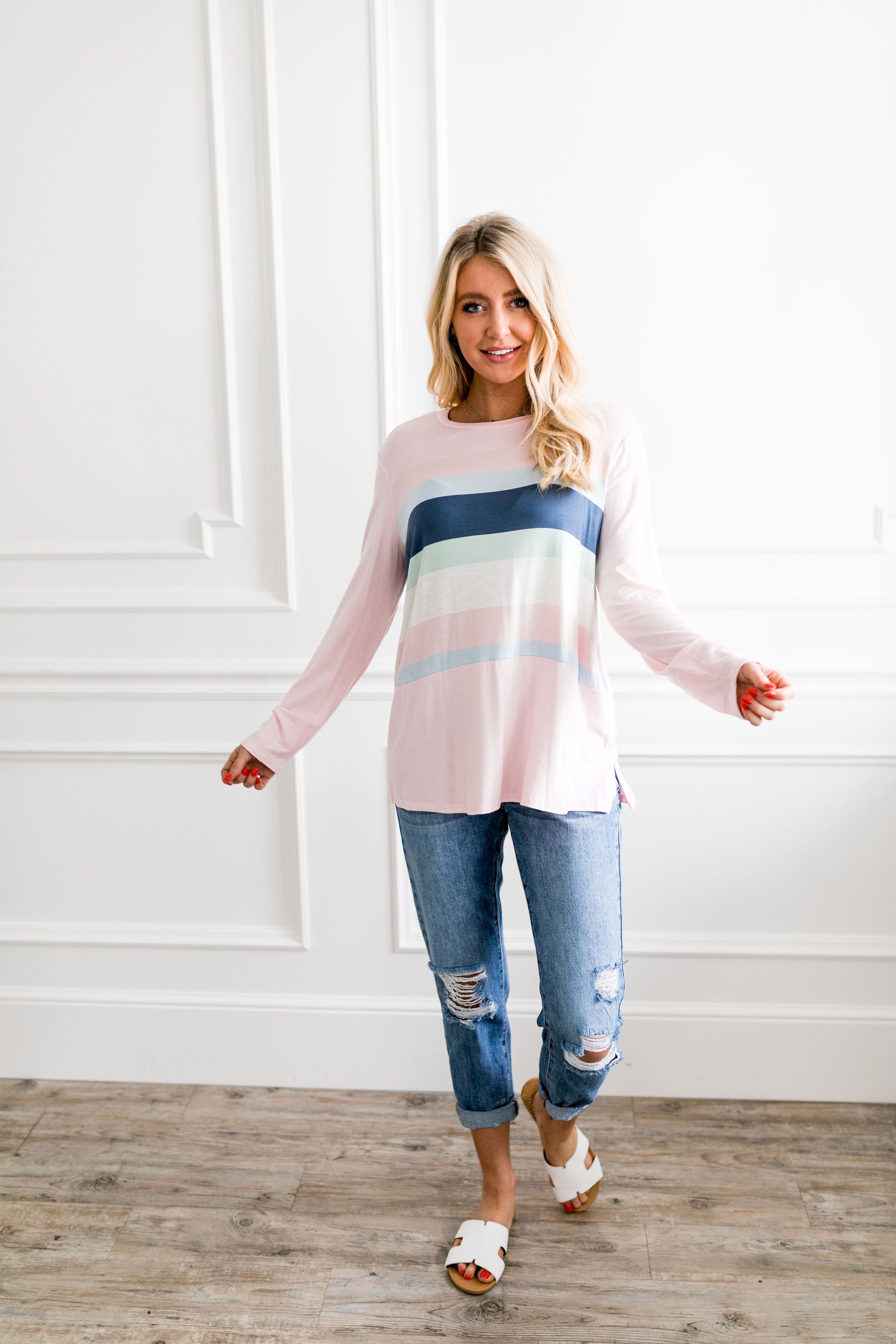 Easter Striped Top In Soft Pink