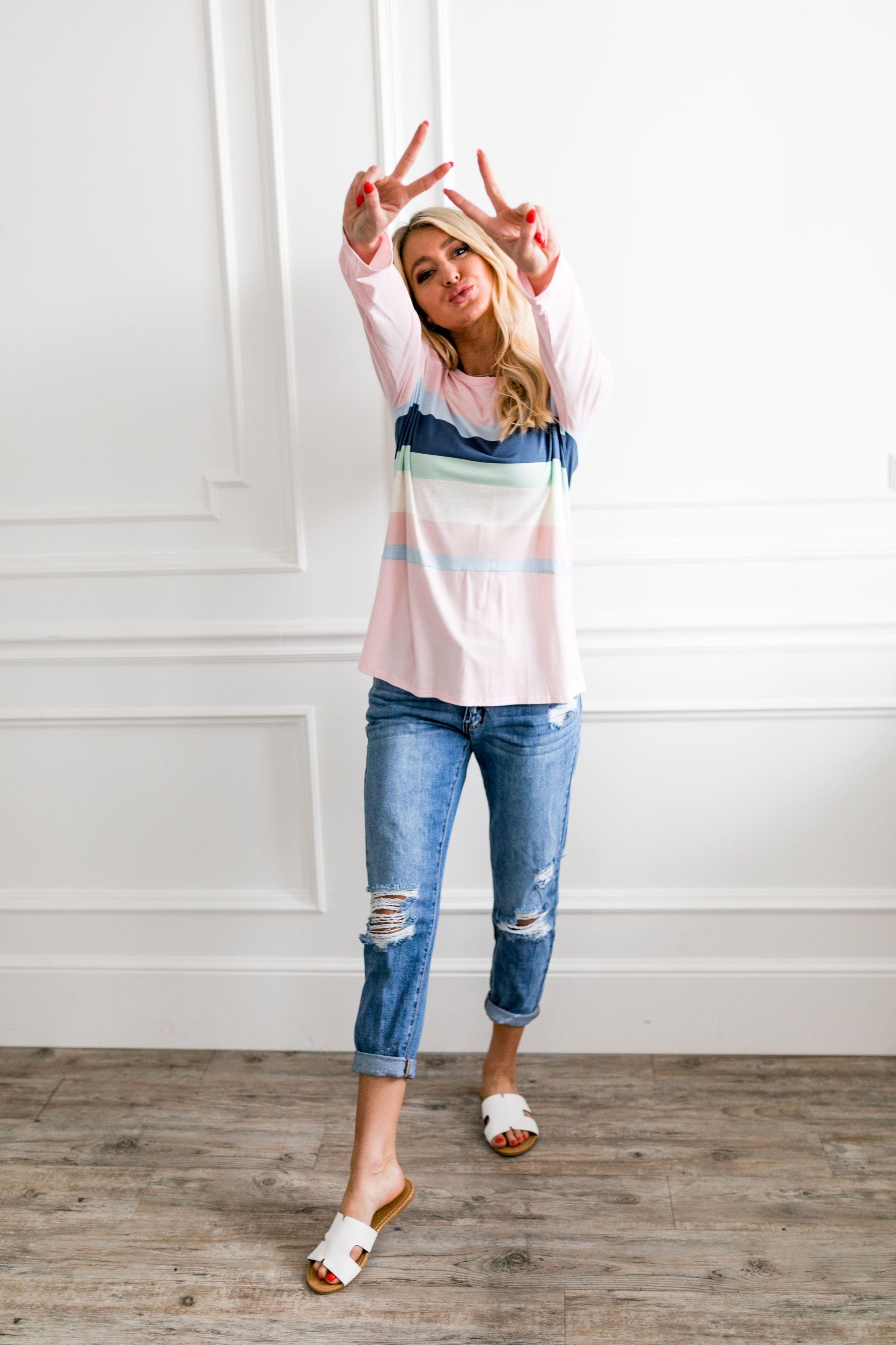 Easter Striped Top In Soft Pink