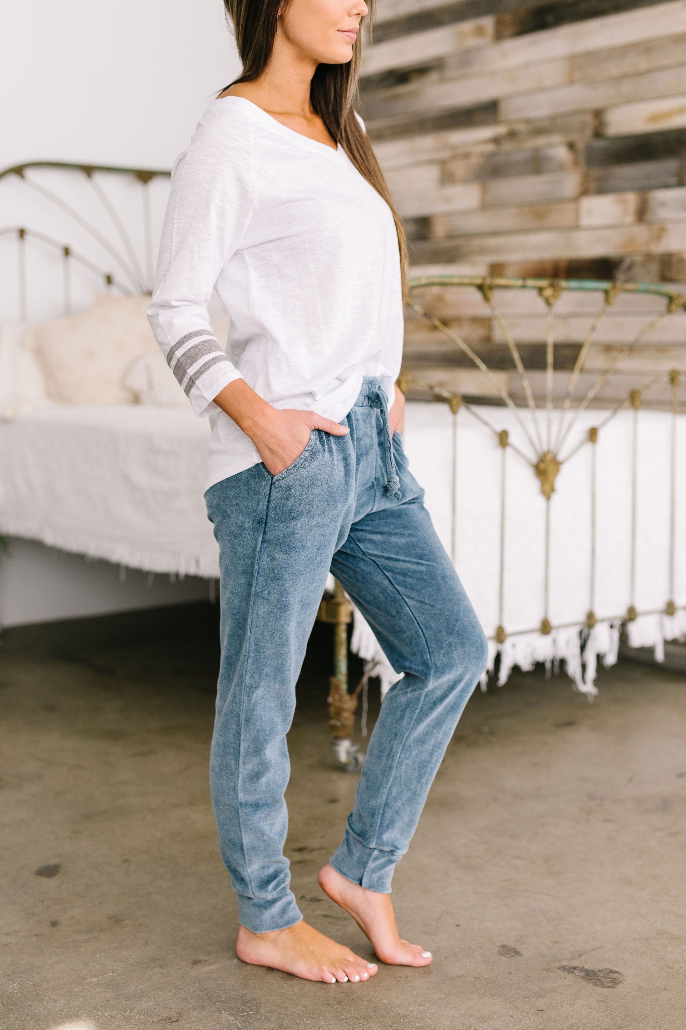 Easy Like Sunday Morning Velour Joggers in Blue