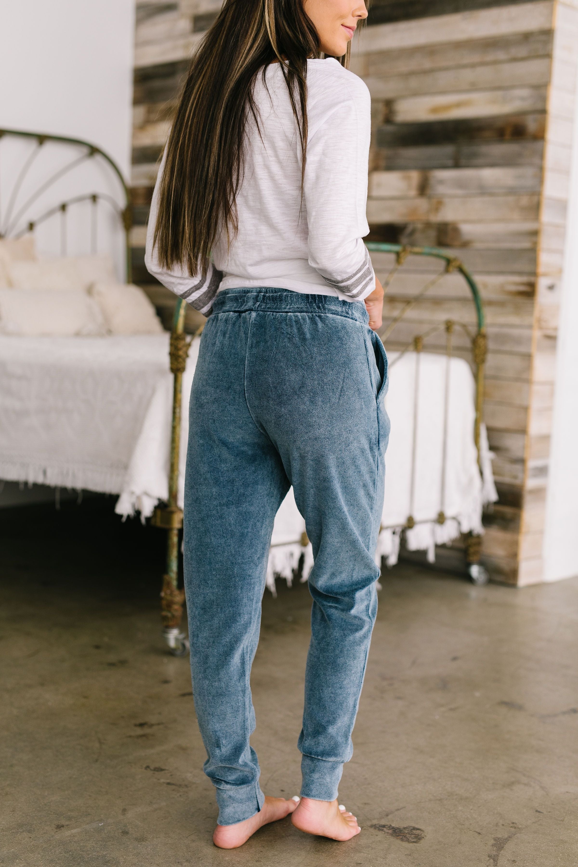 Easy Like Sunday Morning Velour Joggers in Blue