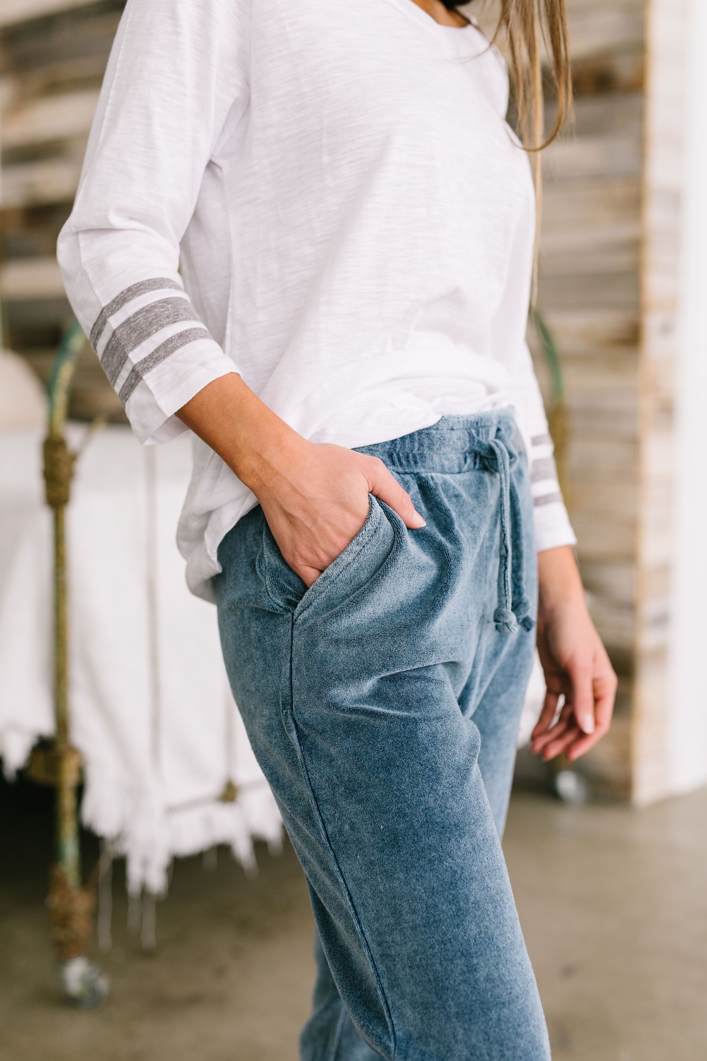 Easy Like Sunday Morning Velour Joggers in Blue