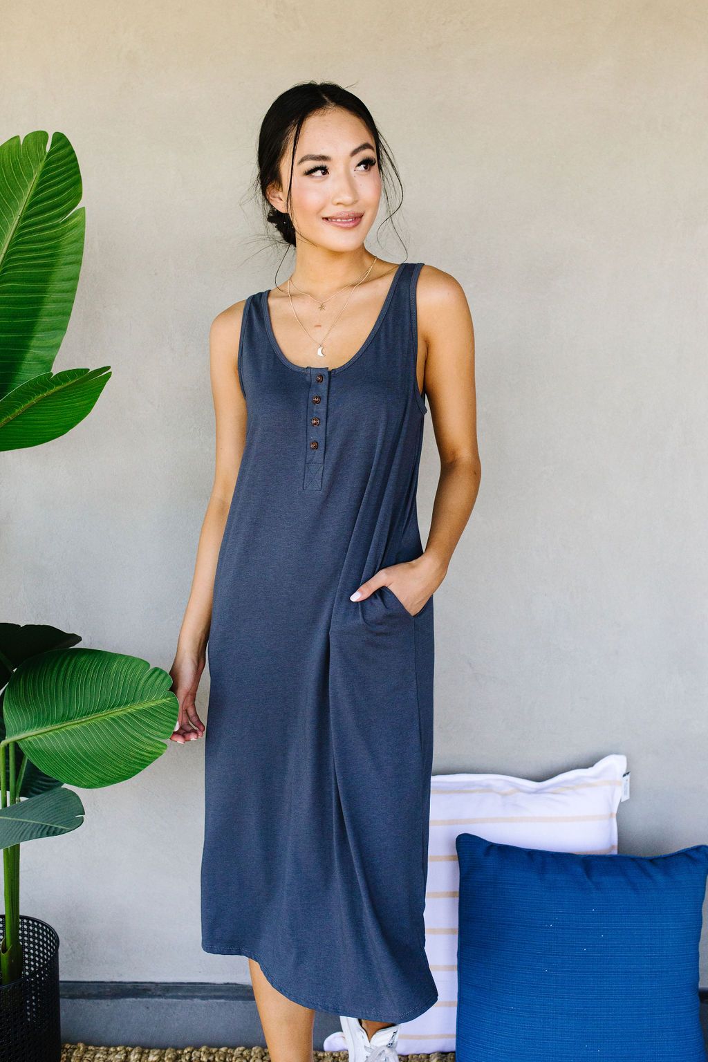 Easy Living Tank Dress In Charcoal