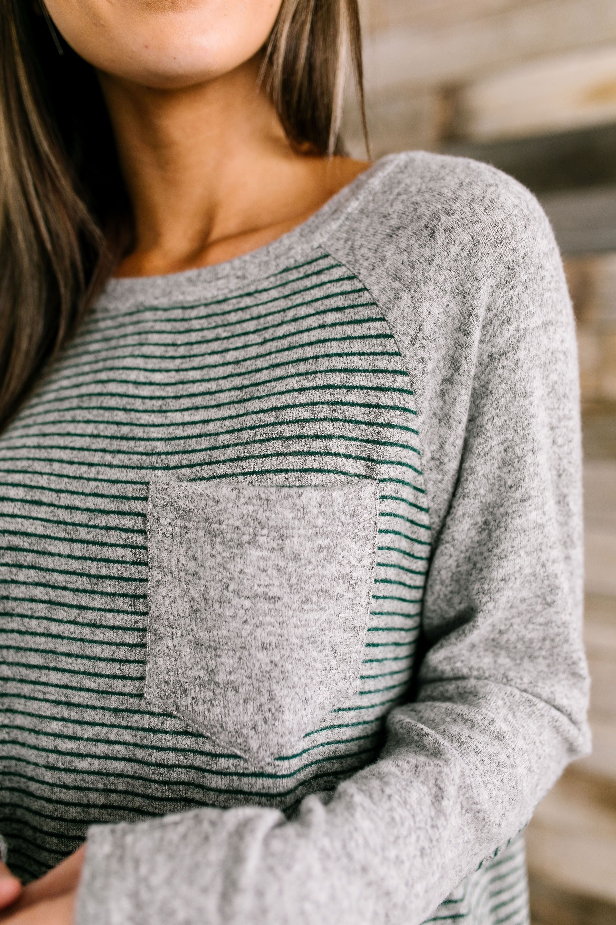 Elbows On The Table Raglan Tee In Olive And Gray - ALL SALES FINAL