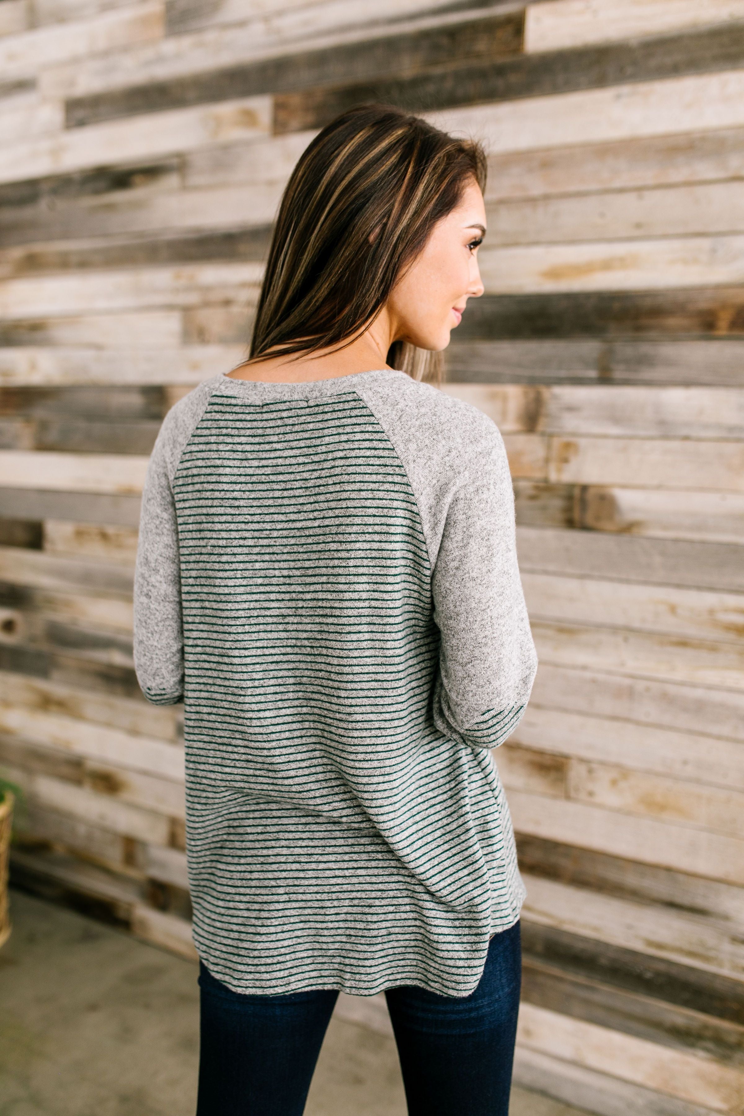 Elbows On The Table Raglan Tee In Olive And Gray - ALL SALES FINAL