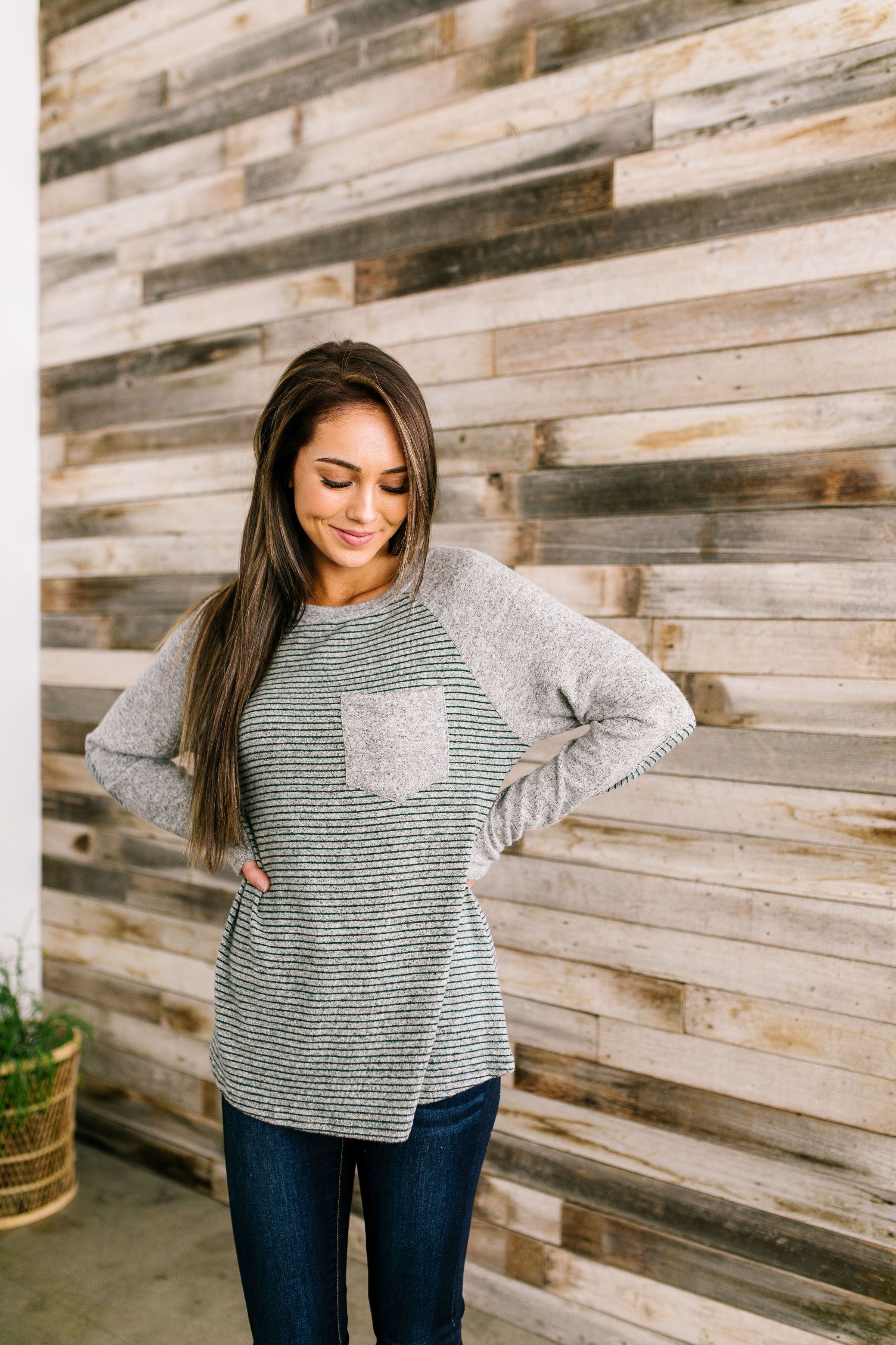 Elbows On The Table Raglan Tee In Olive And Gray - ALL SALES FINAL