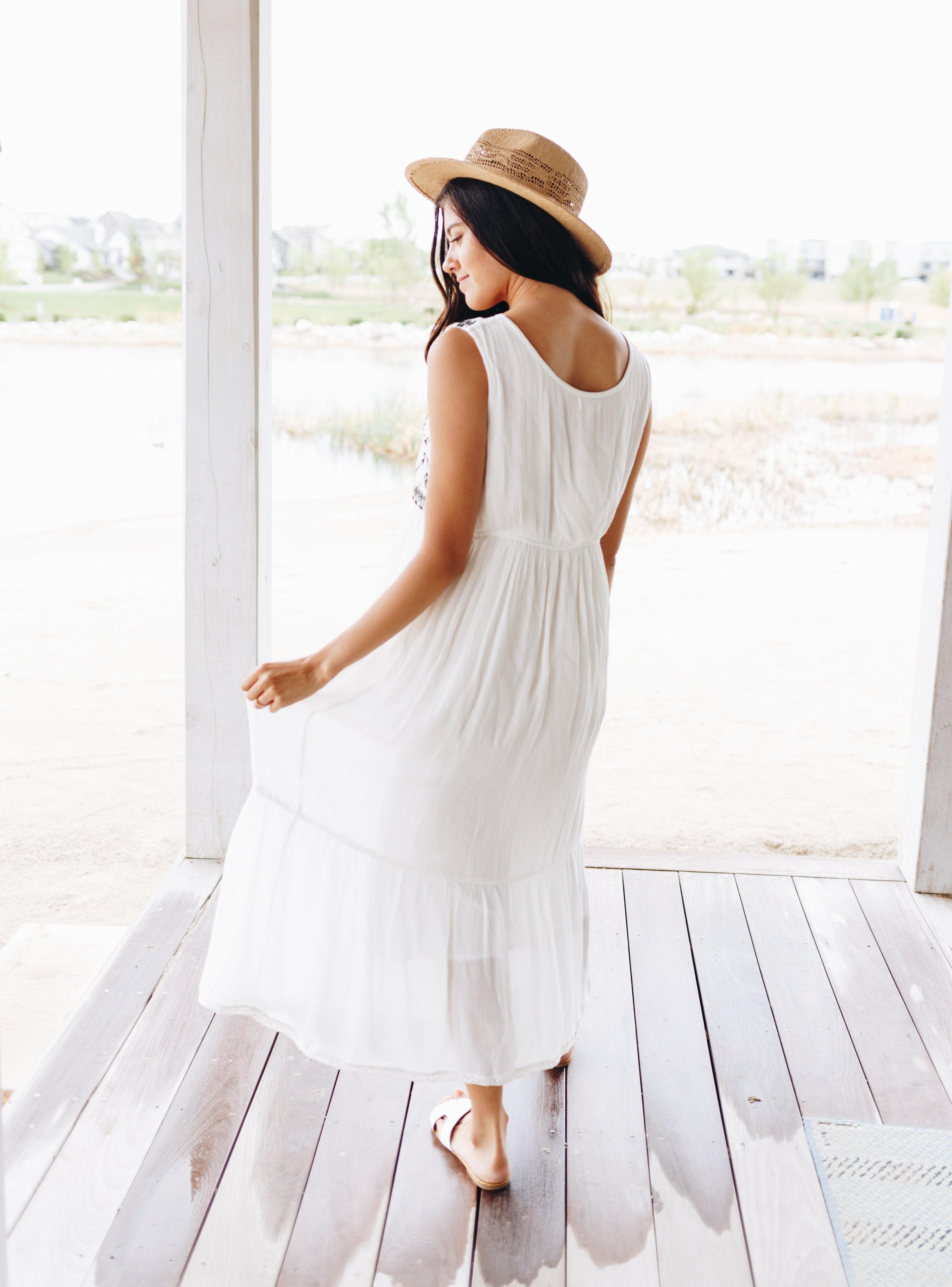 Embroidered Bodice Midi Dress