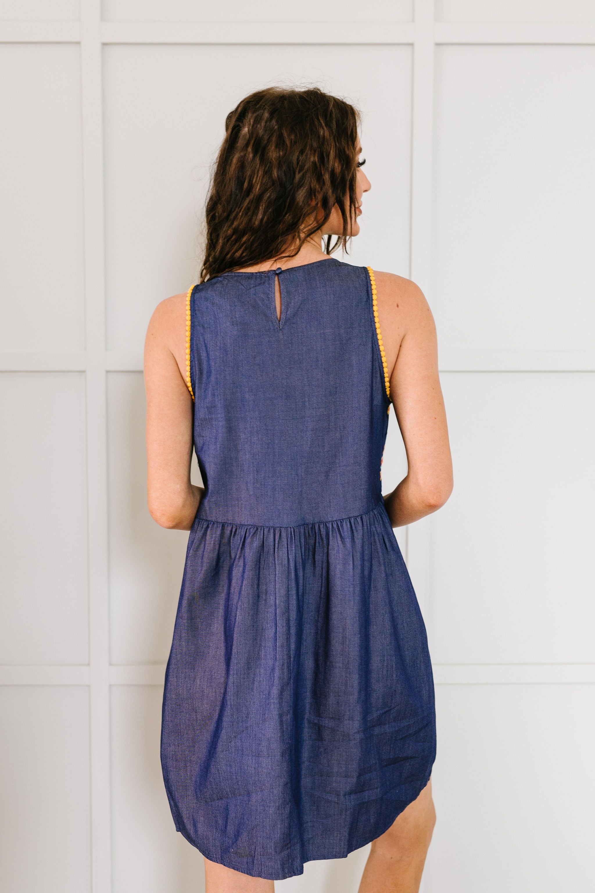 Embroidered Denim Babydoll Dress