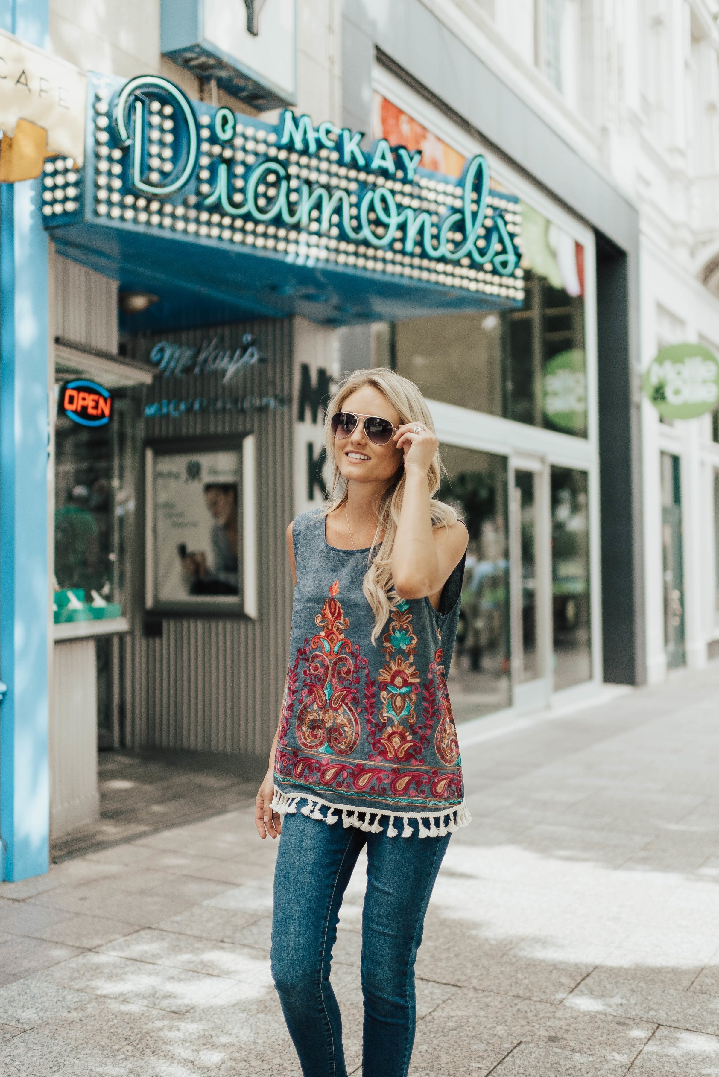 Embroidered Tassel Top