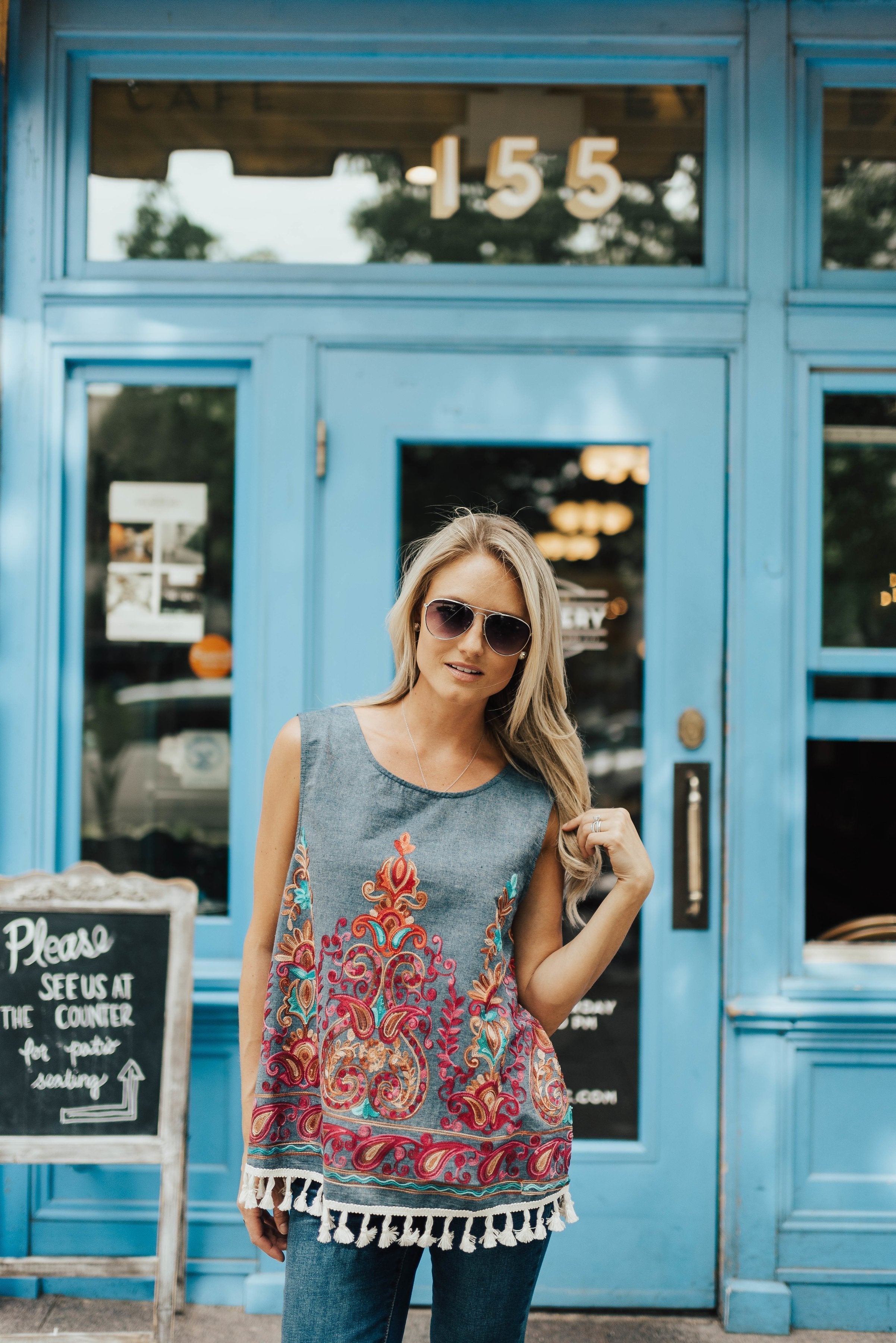 Embroidered Tassel Top