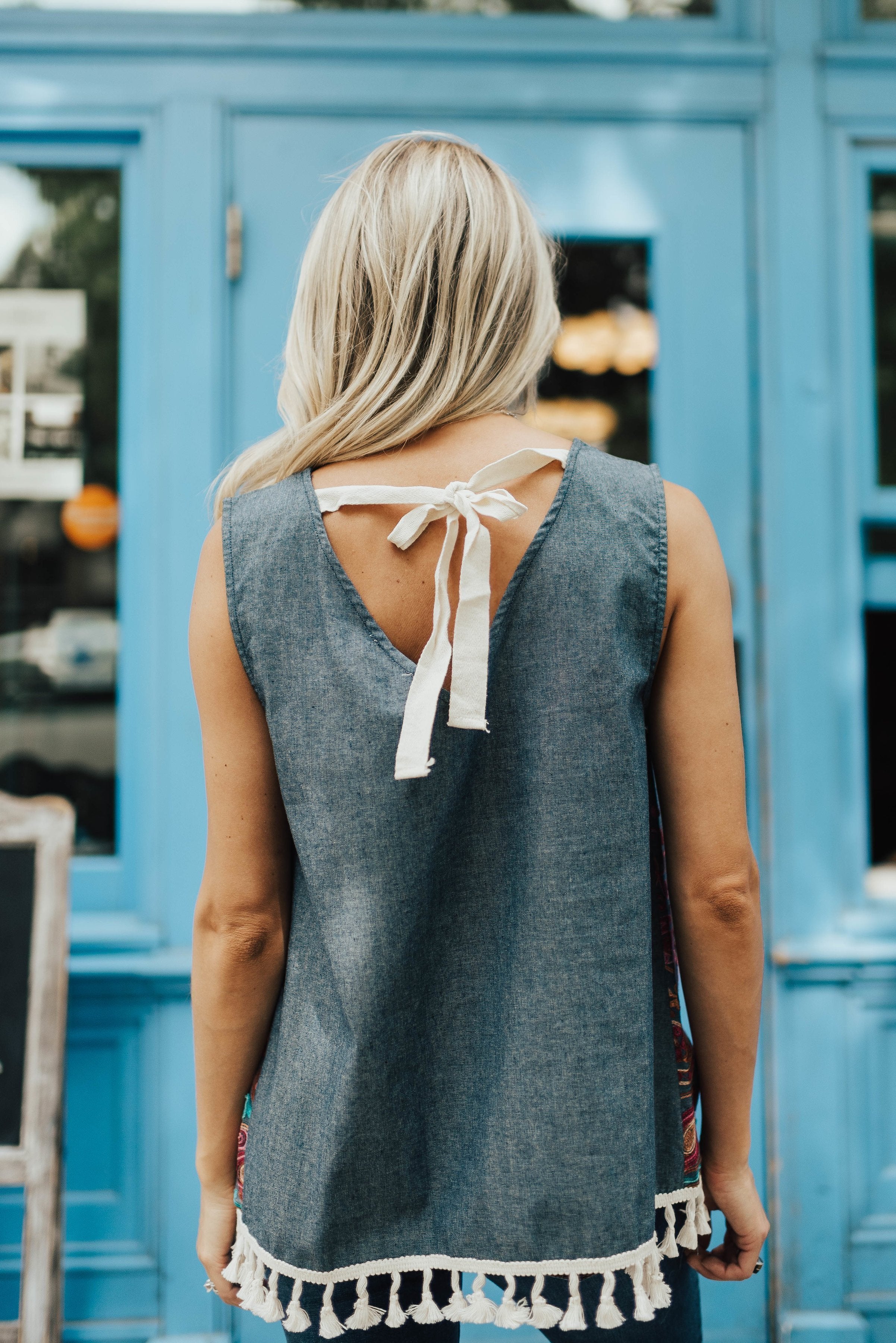 Embroidered Tassel Top