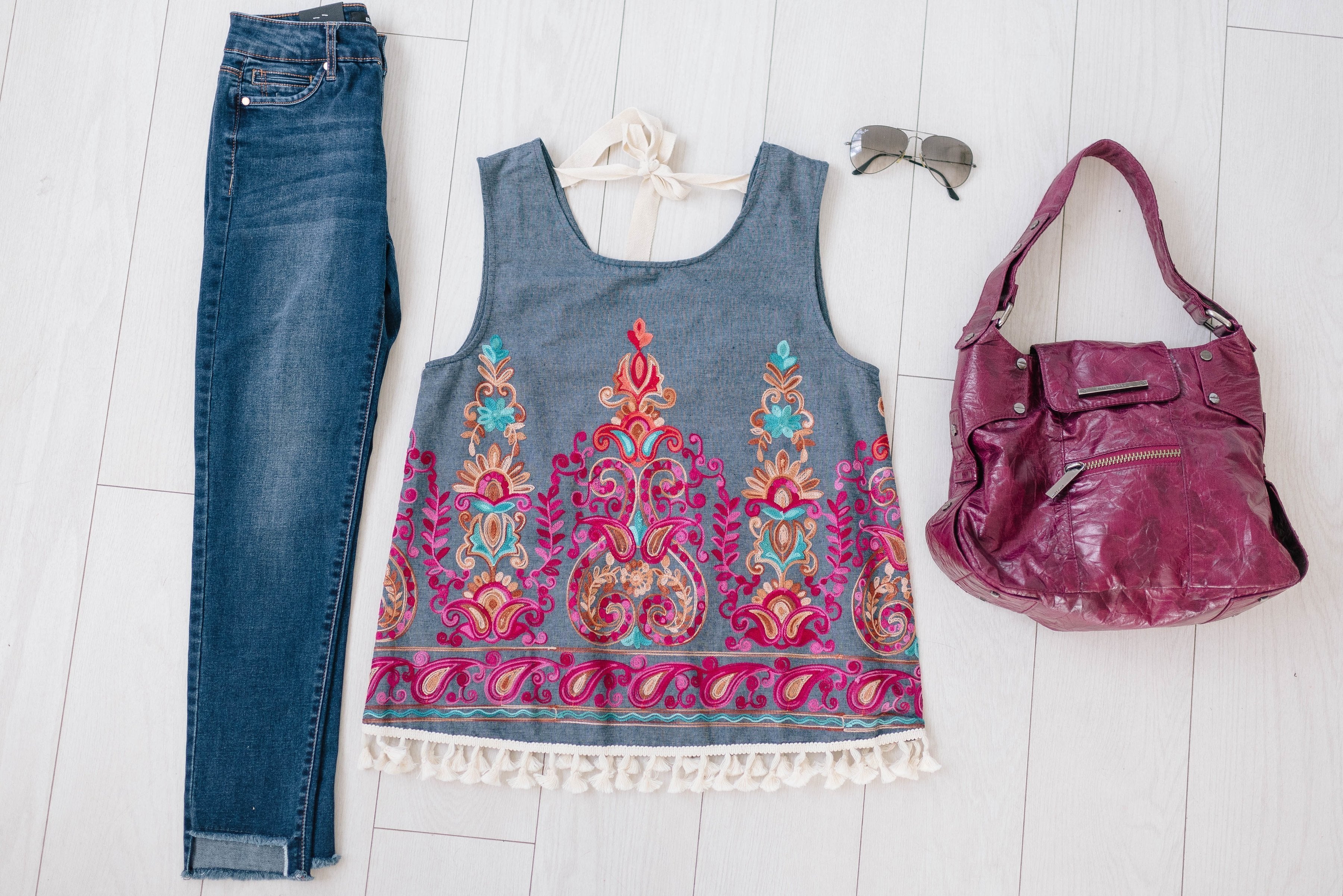 Embroidered Tassel Top