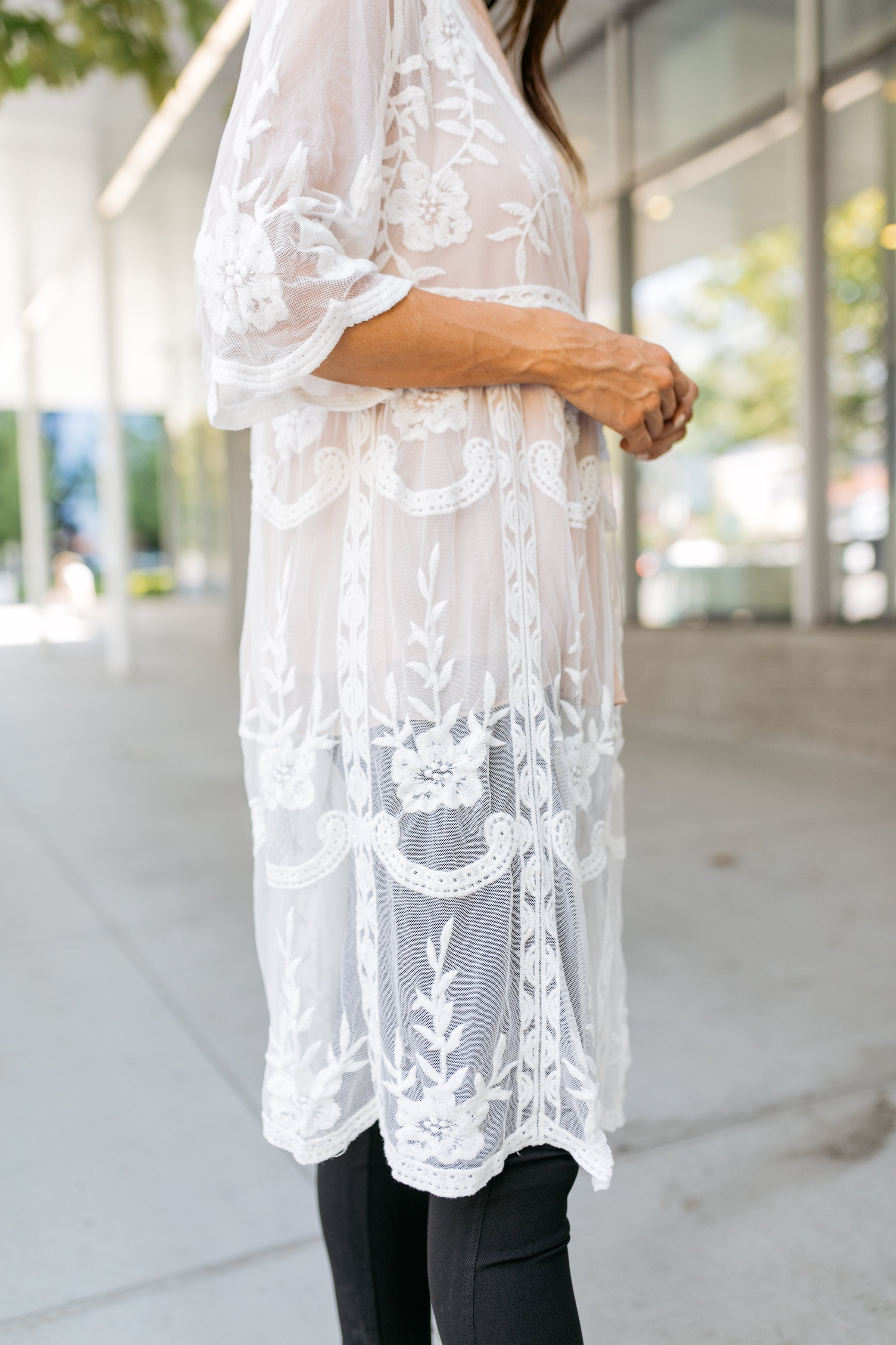 Endless Summer Scalloped Kimono In Ivory - ALL SALES FINAL