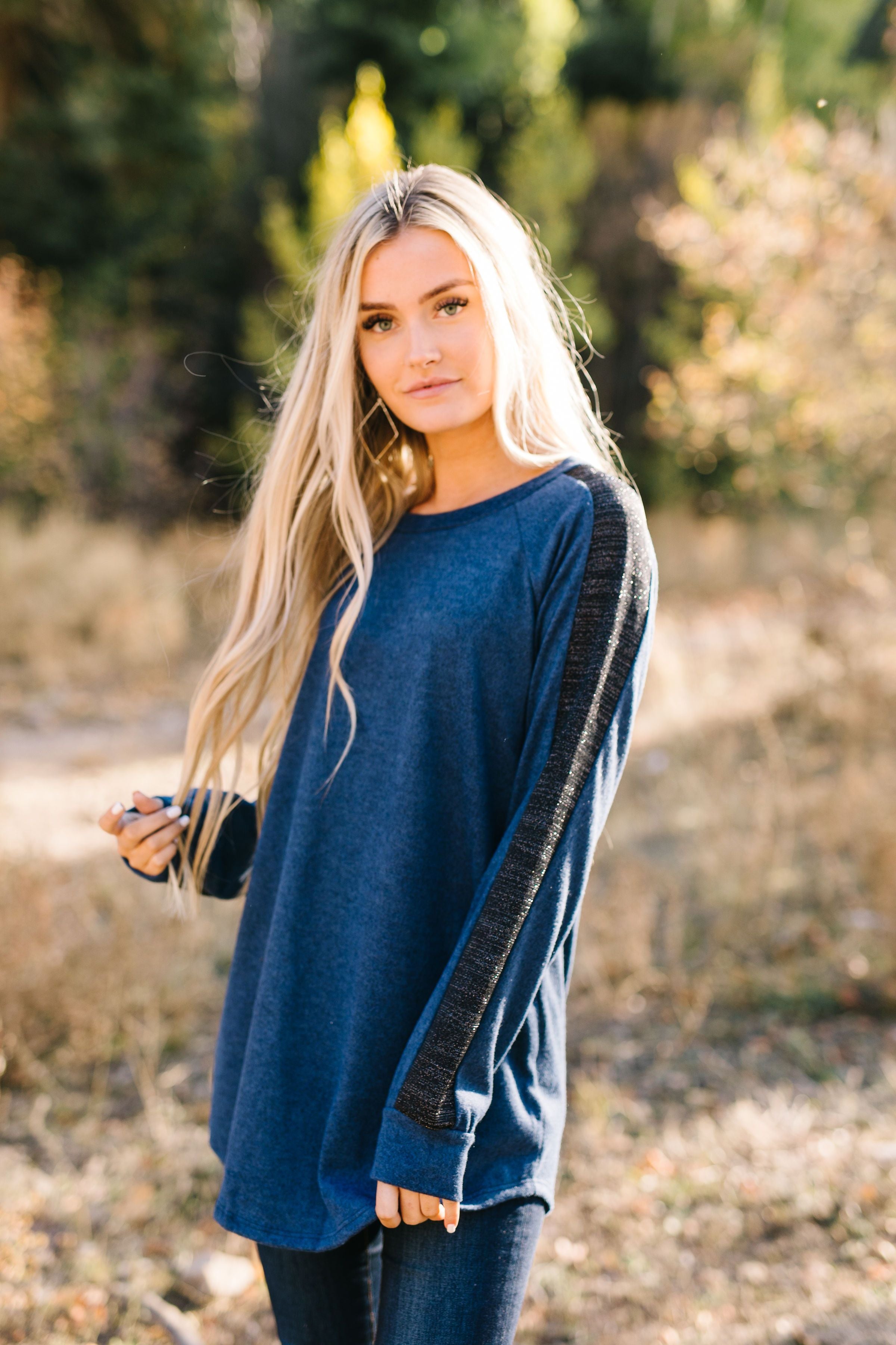 Every Girl Deserves A Little Sparkle Top In Navy