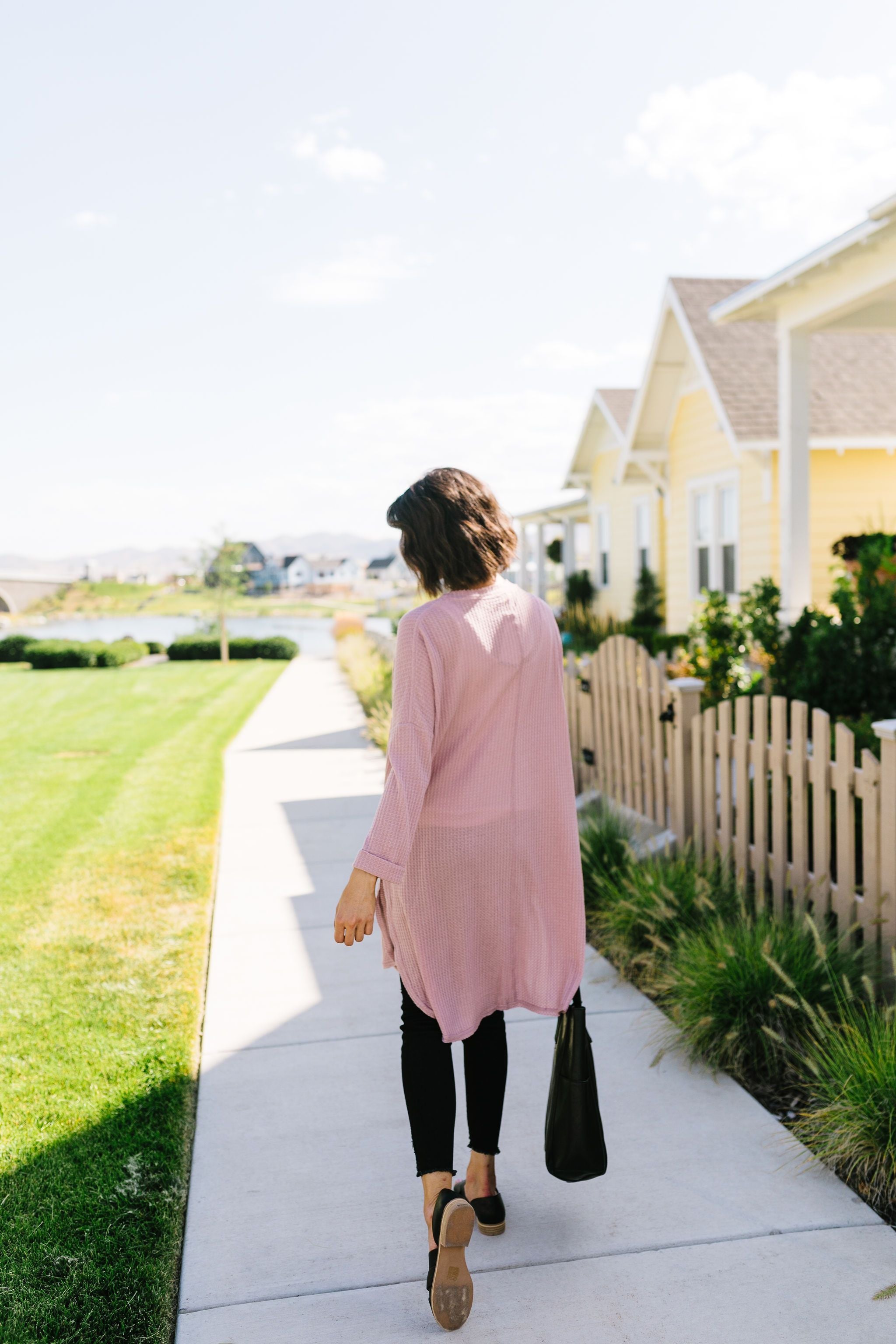 Extreme Lengths Button Down Cardi In Rose